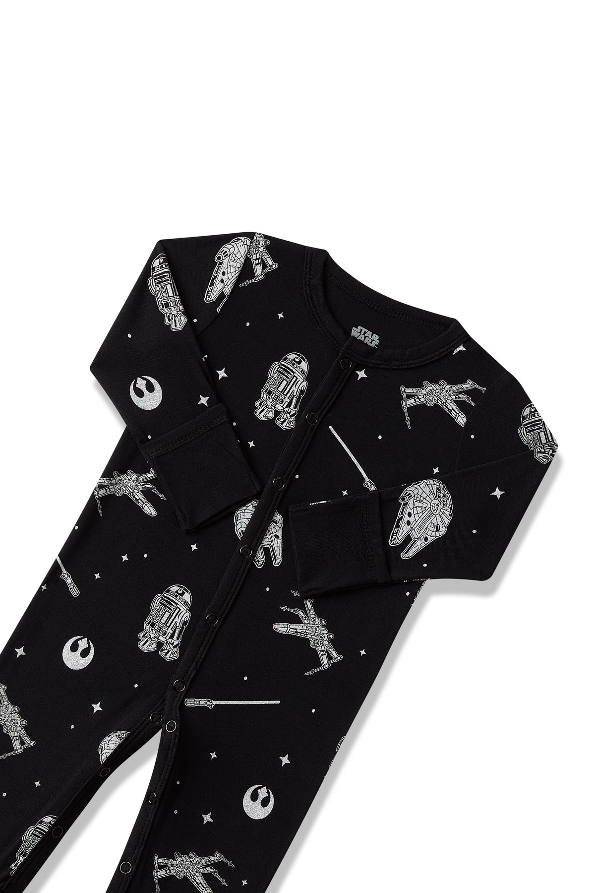 Snap closure and fold over hand cuffs shown on the Romper in STAR WARS™