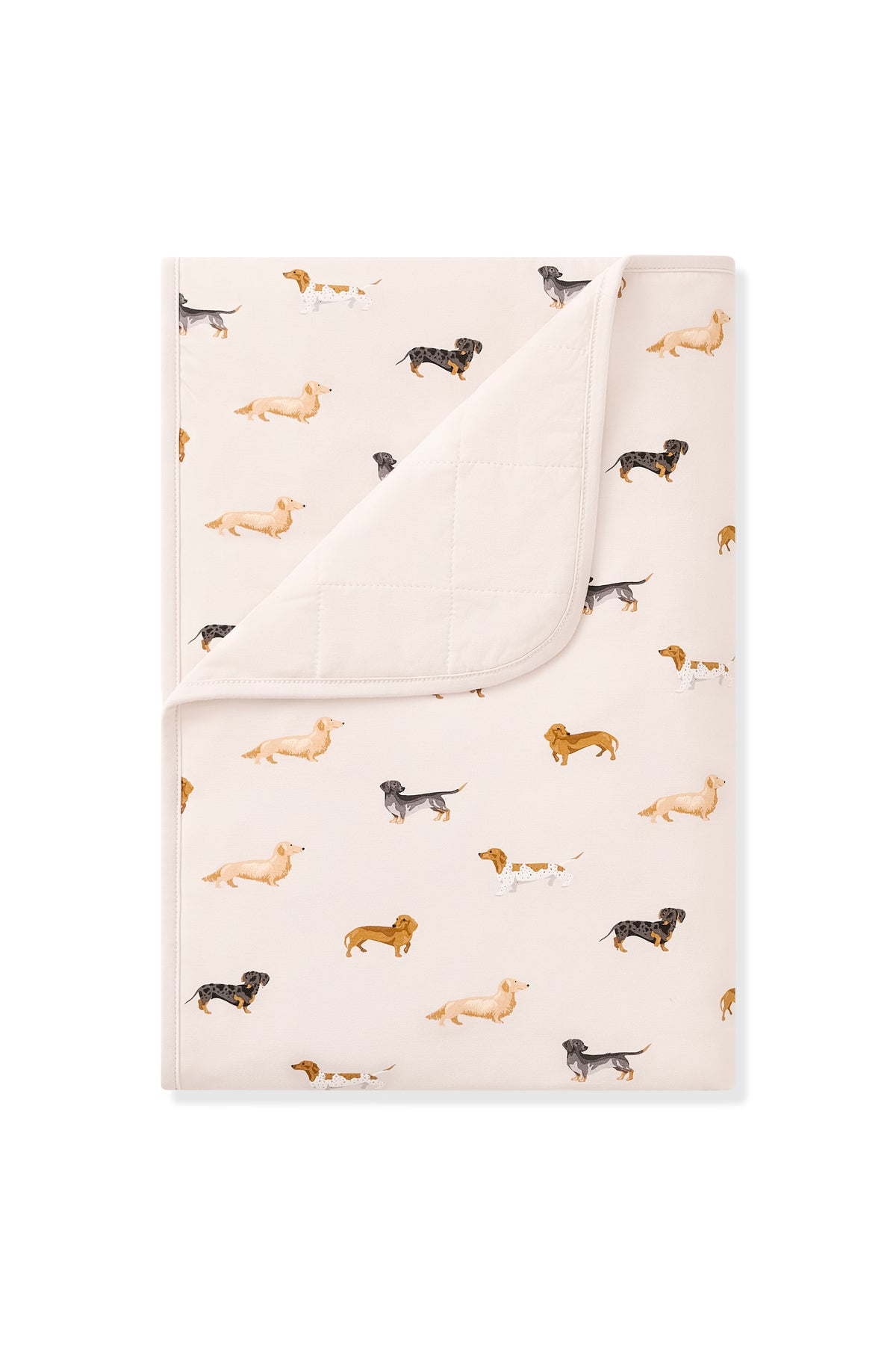 Beige Toddler Blanket in Dachshund print on white background
