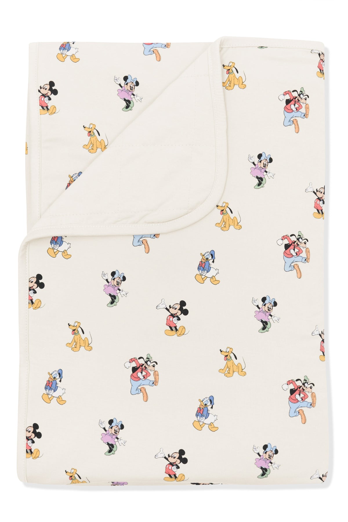 Toddler Blanket with Mickey Mouse and Friends print on an oat background