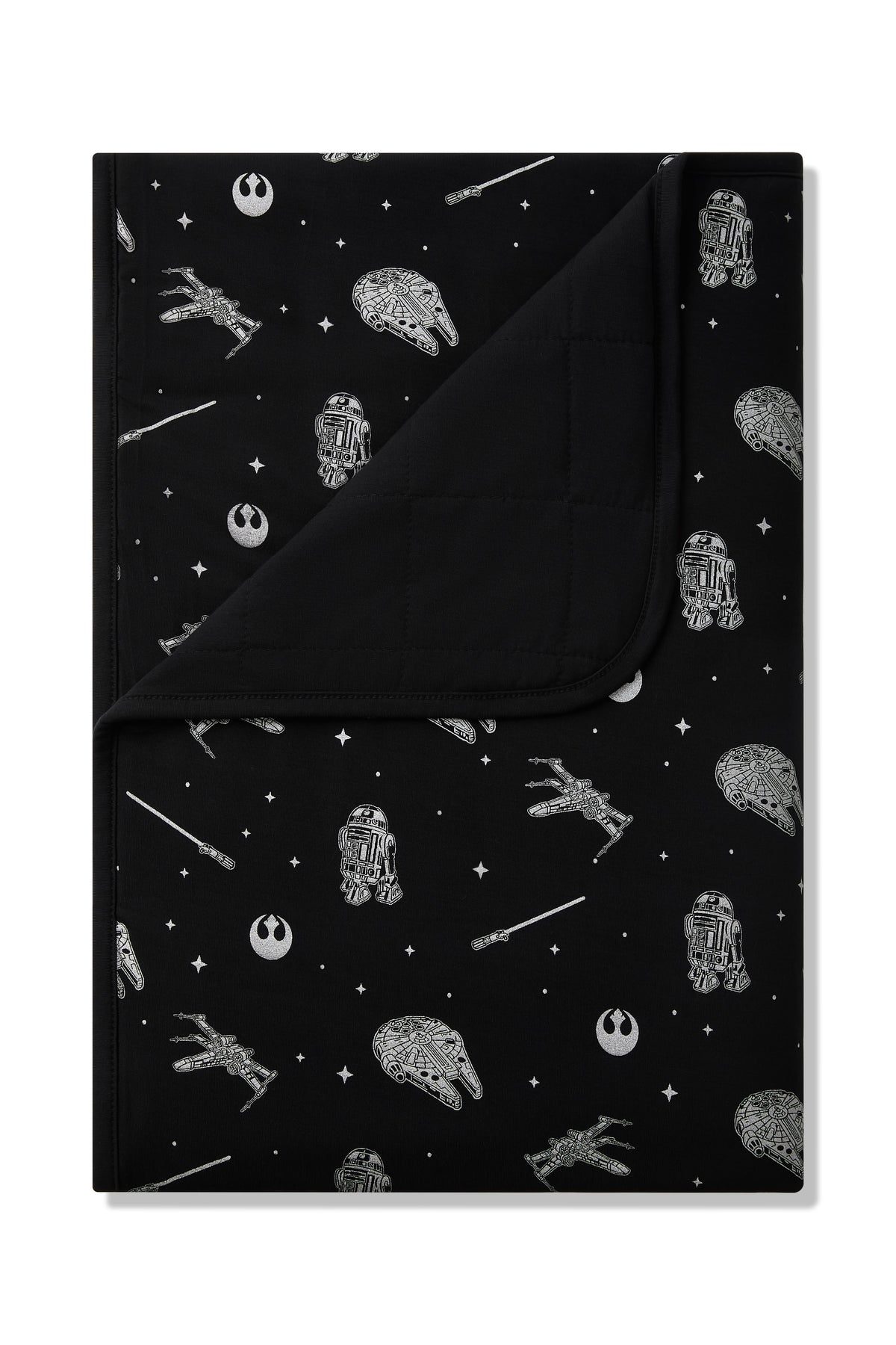 Toddler Blanket in STAR WARS™ 1.0 with the corner folded down showing the quilted black backing