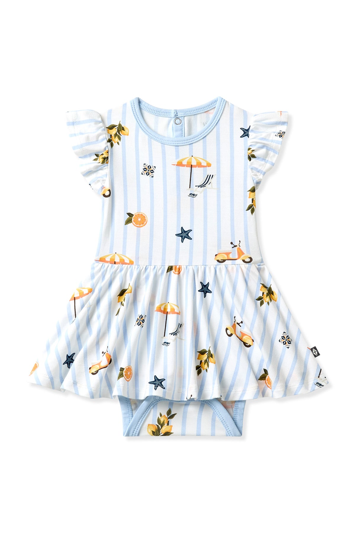 Product photo of the Twirl Bodysuit Dress in Amalfi Coast on a white surface