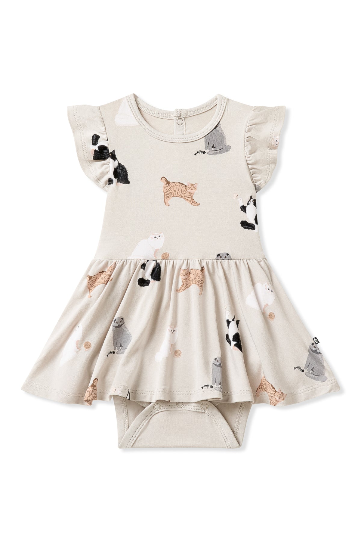 Twirl Bodysuit Dress in Fluffy Cat on a white background
