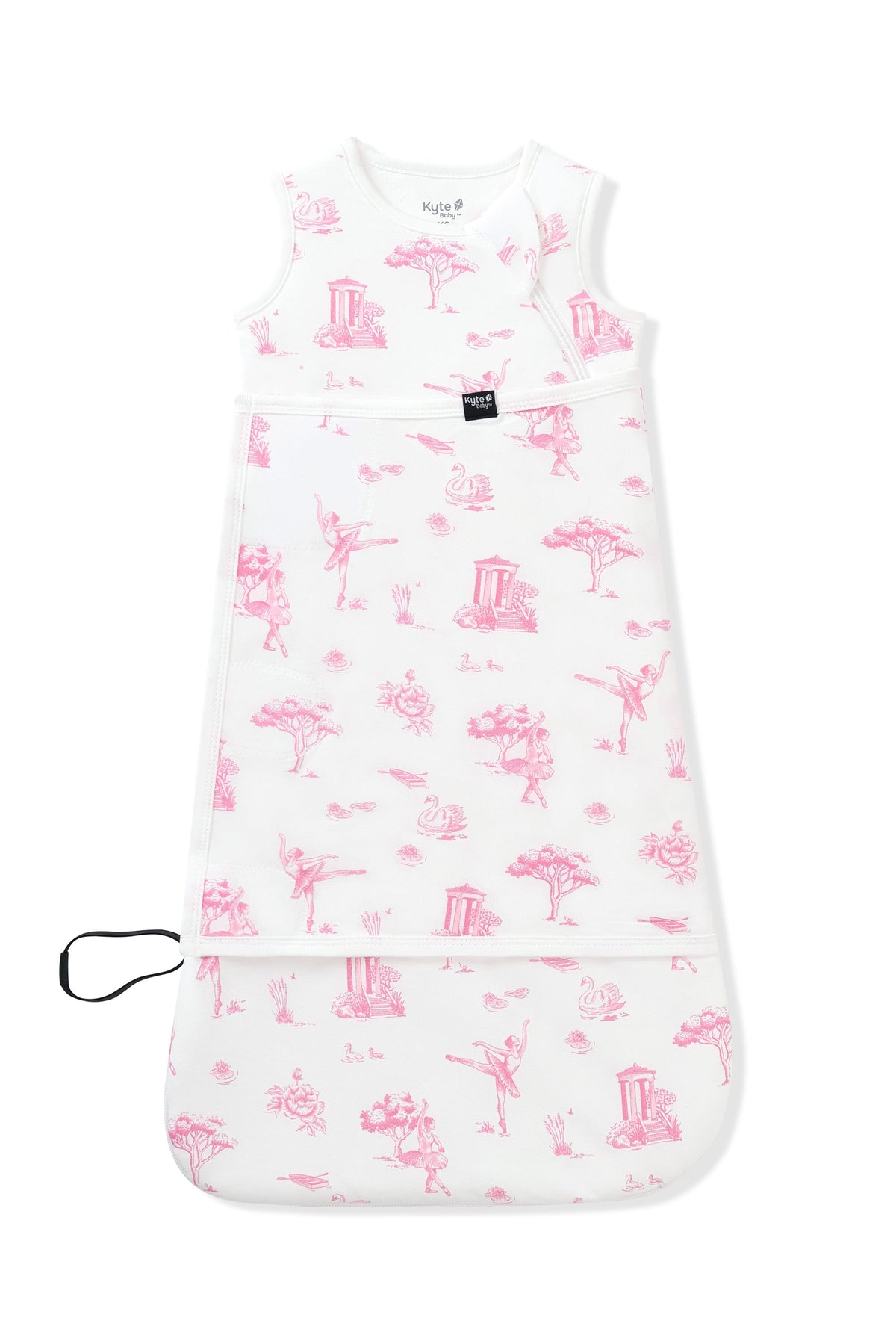 Sleep Bag Swaddler in Toile Ballet 1.0 shown swaddled