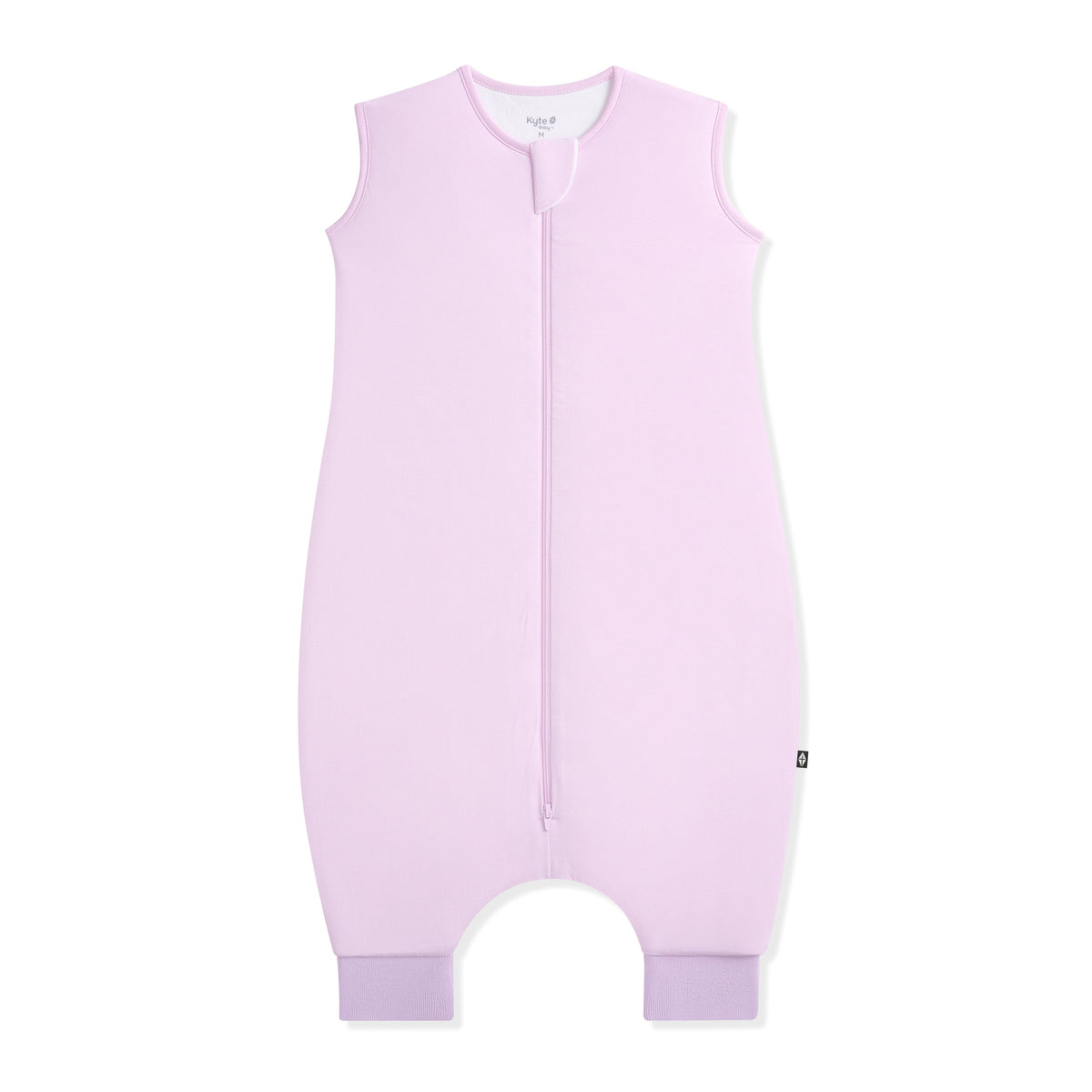 Purple bamboo sleep bag walker with a zipper on a white background