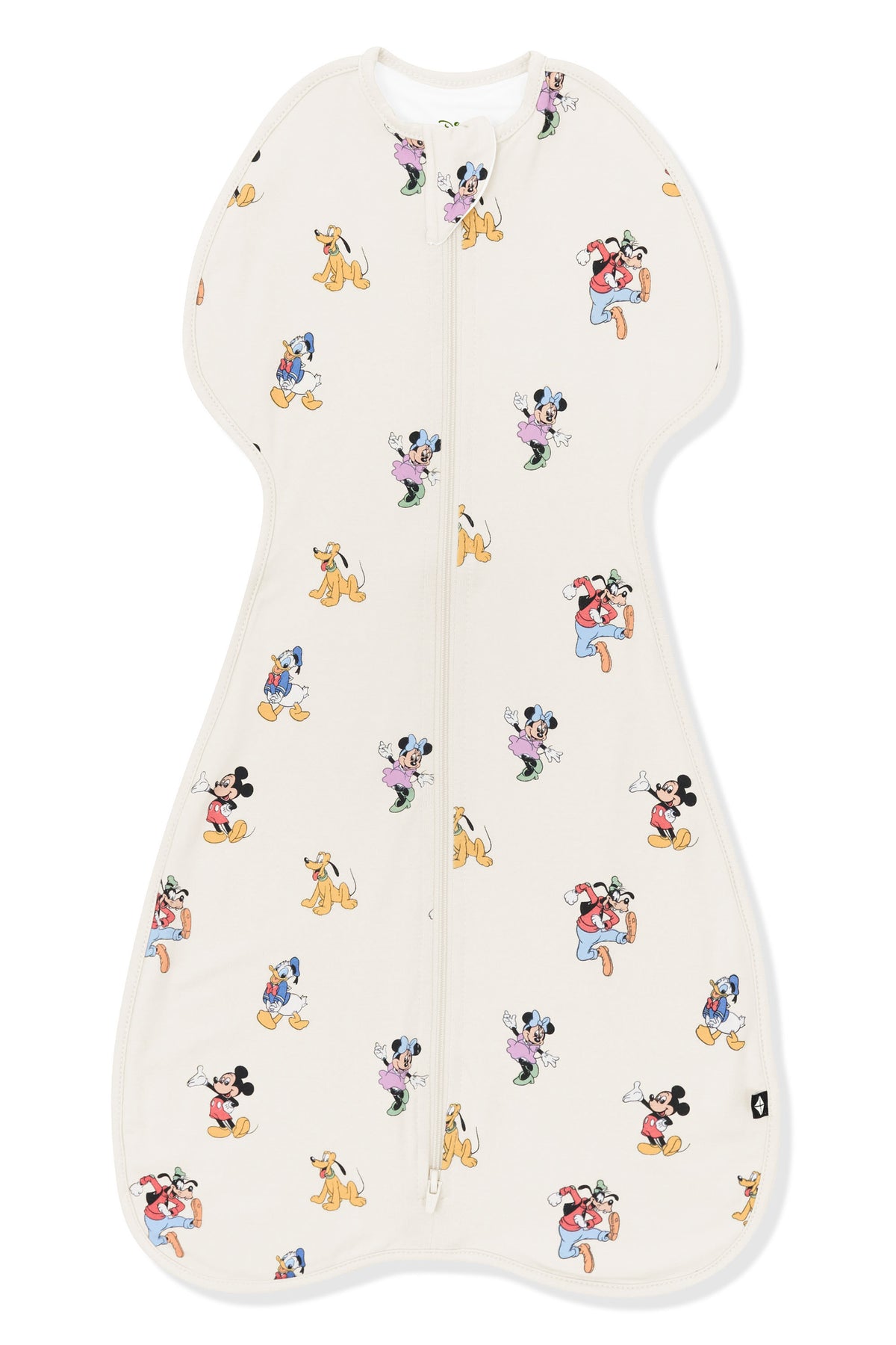 Baby Swaddle Bag with Mickey Mouse and Friends print on an oat background