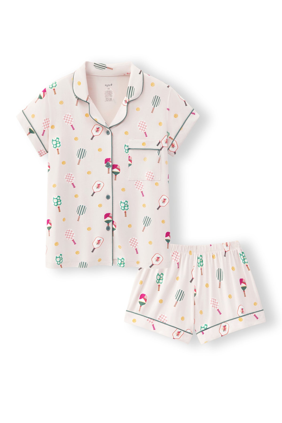 Women's Short Sleeve Pajama Set in Pickleball print on a white background