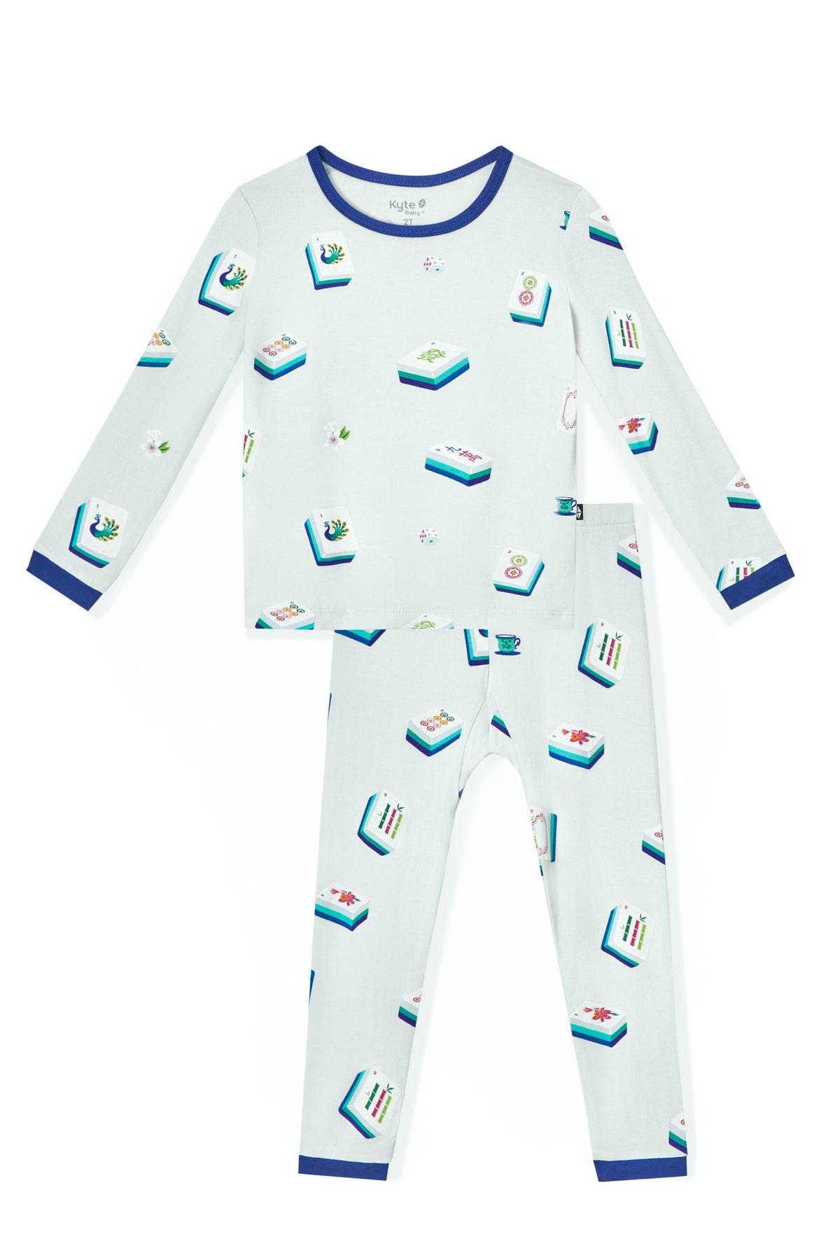 Blue Long Sleeve Pajamas with Mahjong pattern on a white background