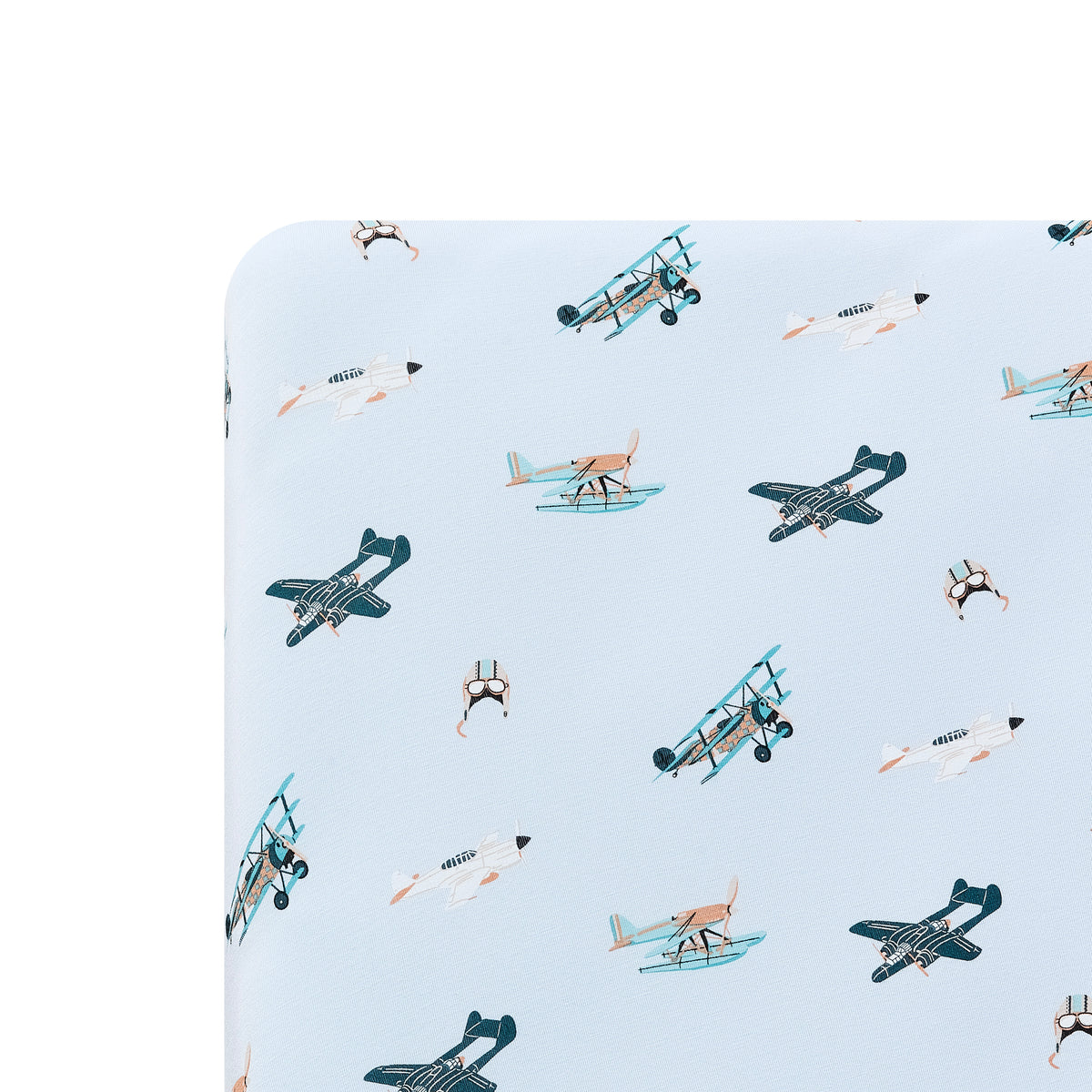 Close up of the Crib Sheet in Take Off on a mattress