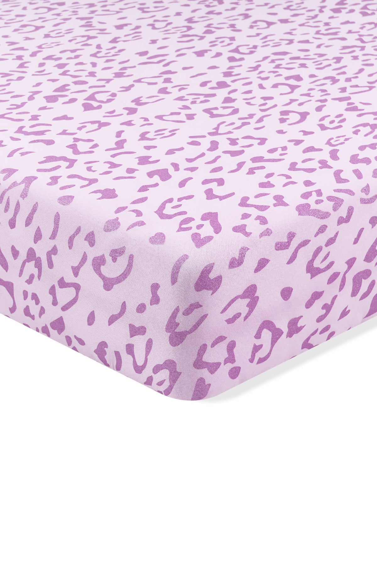 Crib Sheet in Thistle Leopard print on white background