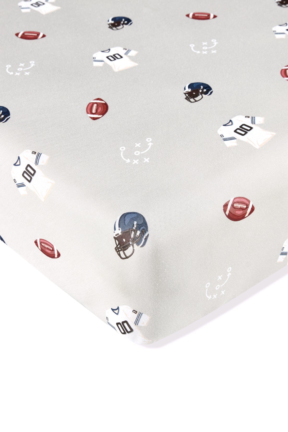 Crib Sheet in Vintage Football print on a white background