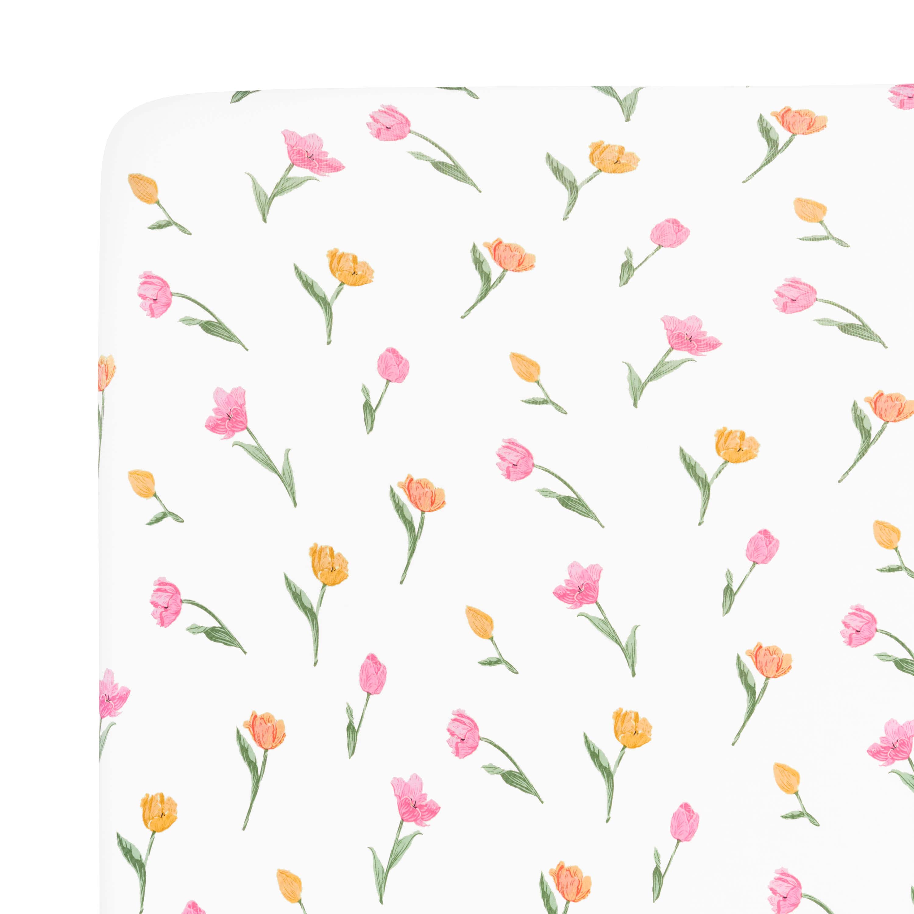 Close up of the Twin Sheet in Tulip shown on a mattress