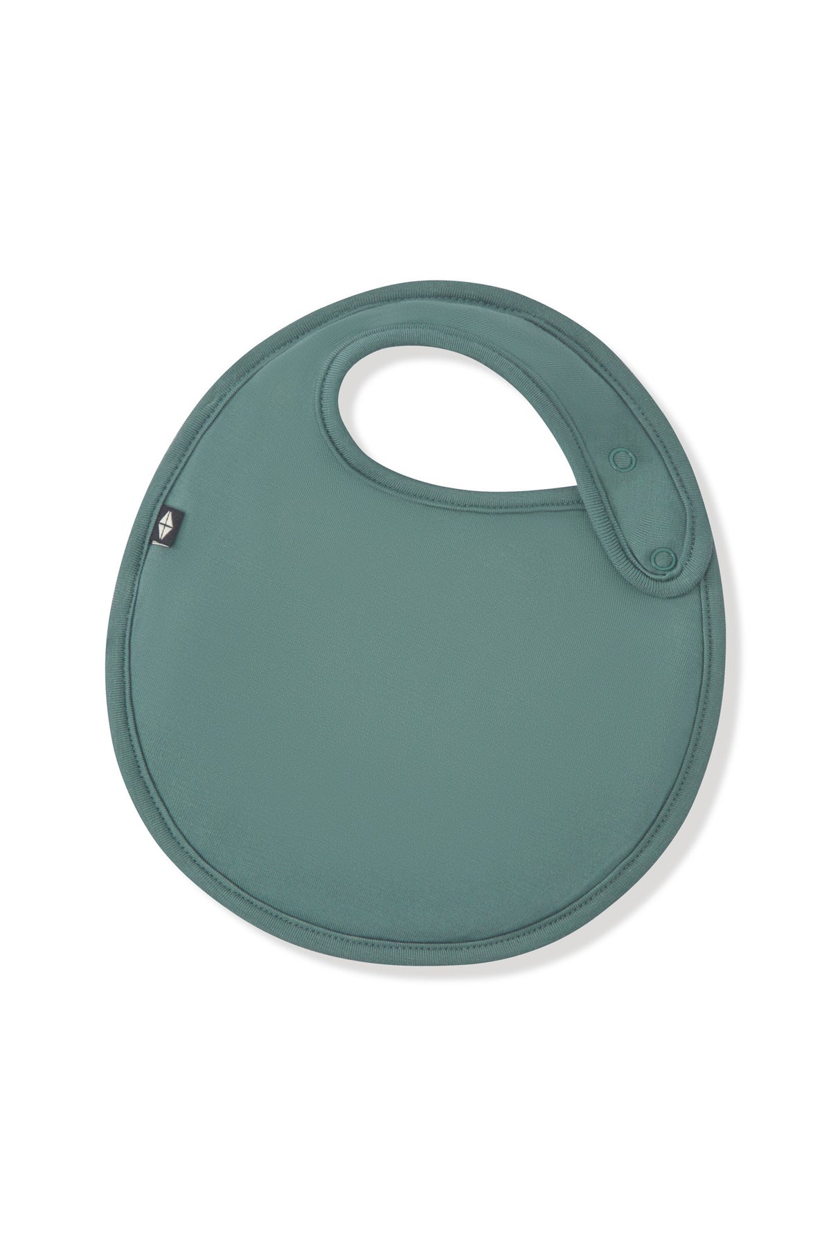 Front side of the Cushy Bib in Pine showing the snap closures on a white background