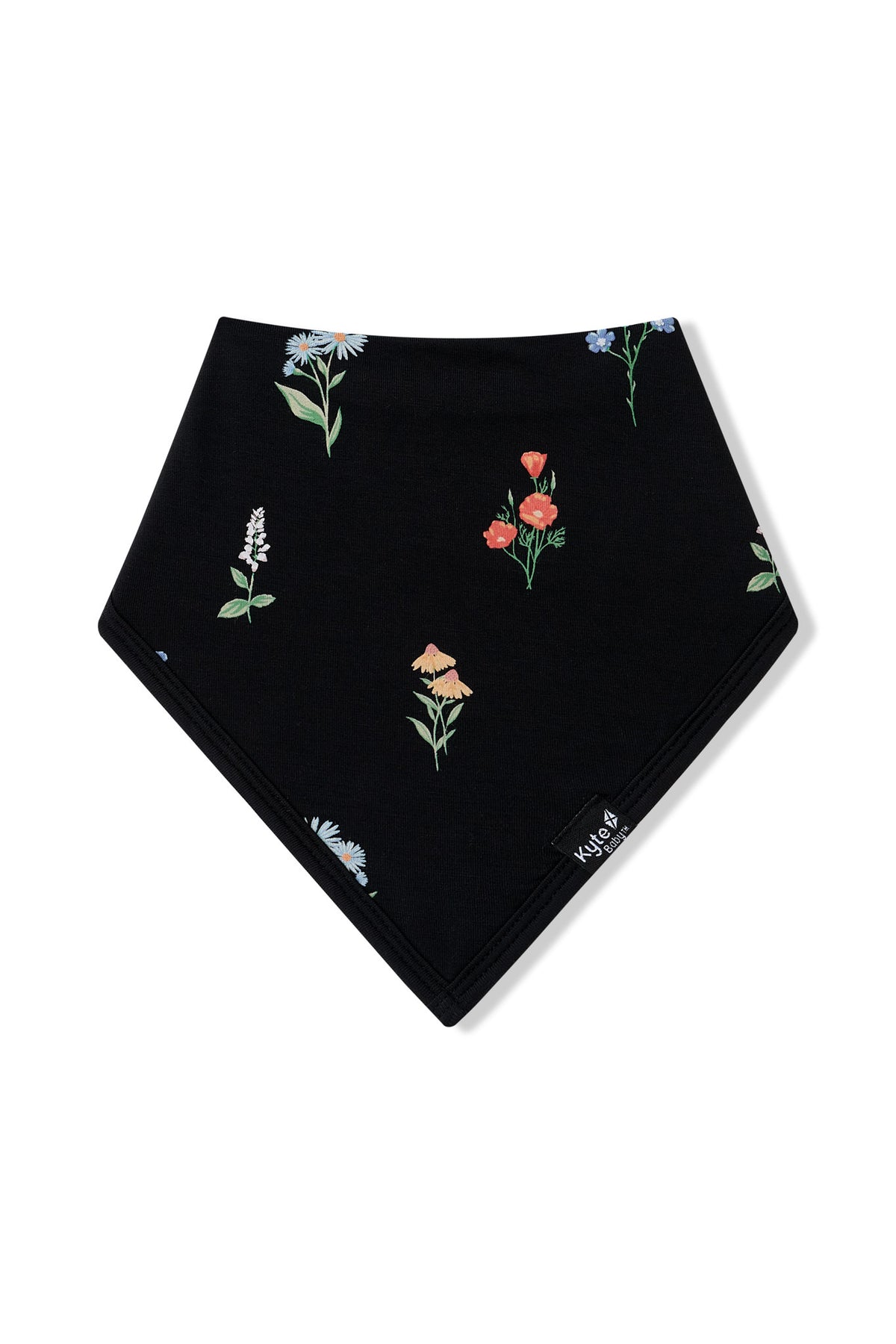 Black Bib in Wildflower print on a white background