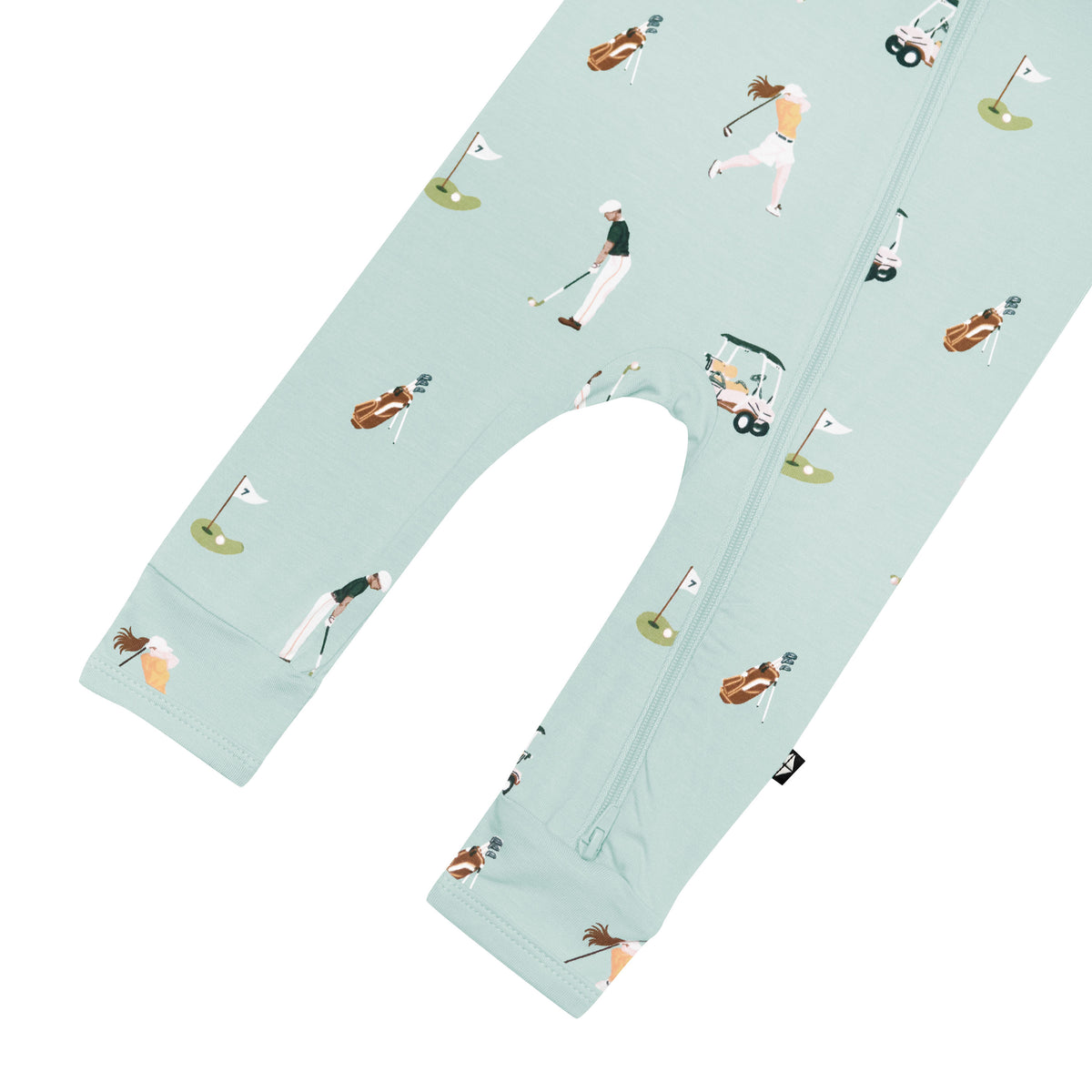 Dual zipper on Kyte Baby Zippered Romper in Golf