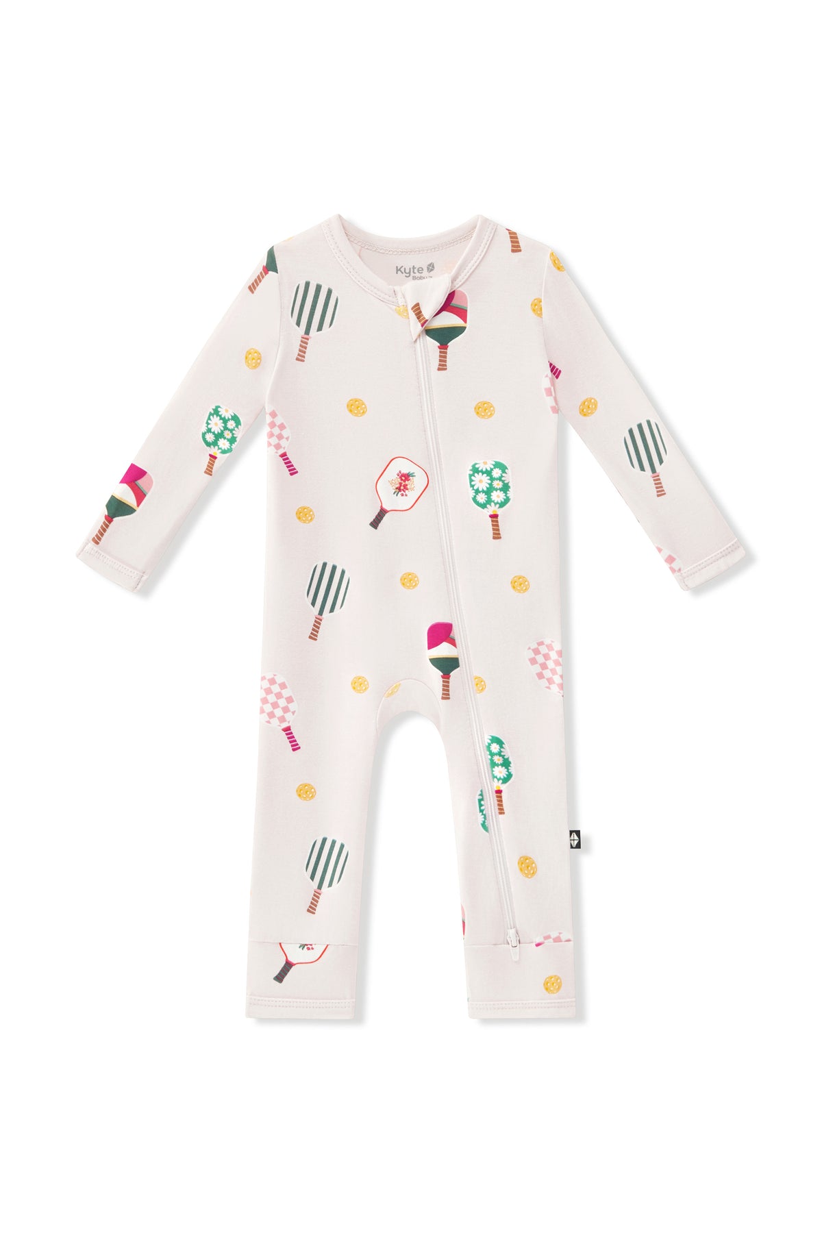 Zippered Romper in Pickleball print on a white background