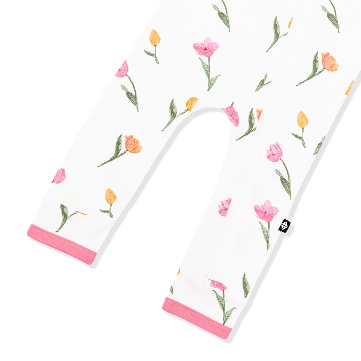 Zipper closure shown on the leg of the Zippered Romper in Tulip