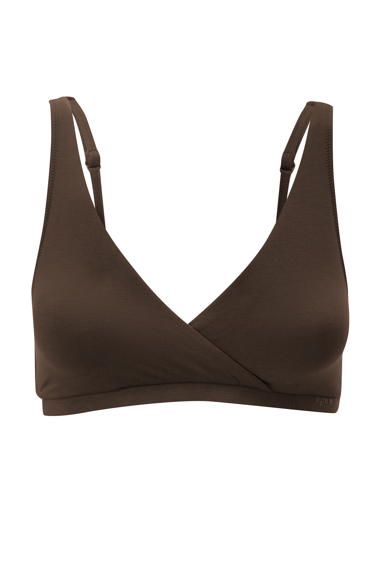 The front of the Women's Cross Front Bralette in Toffee on a ghost mannequin