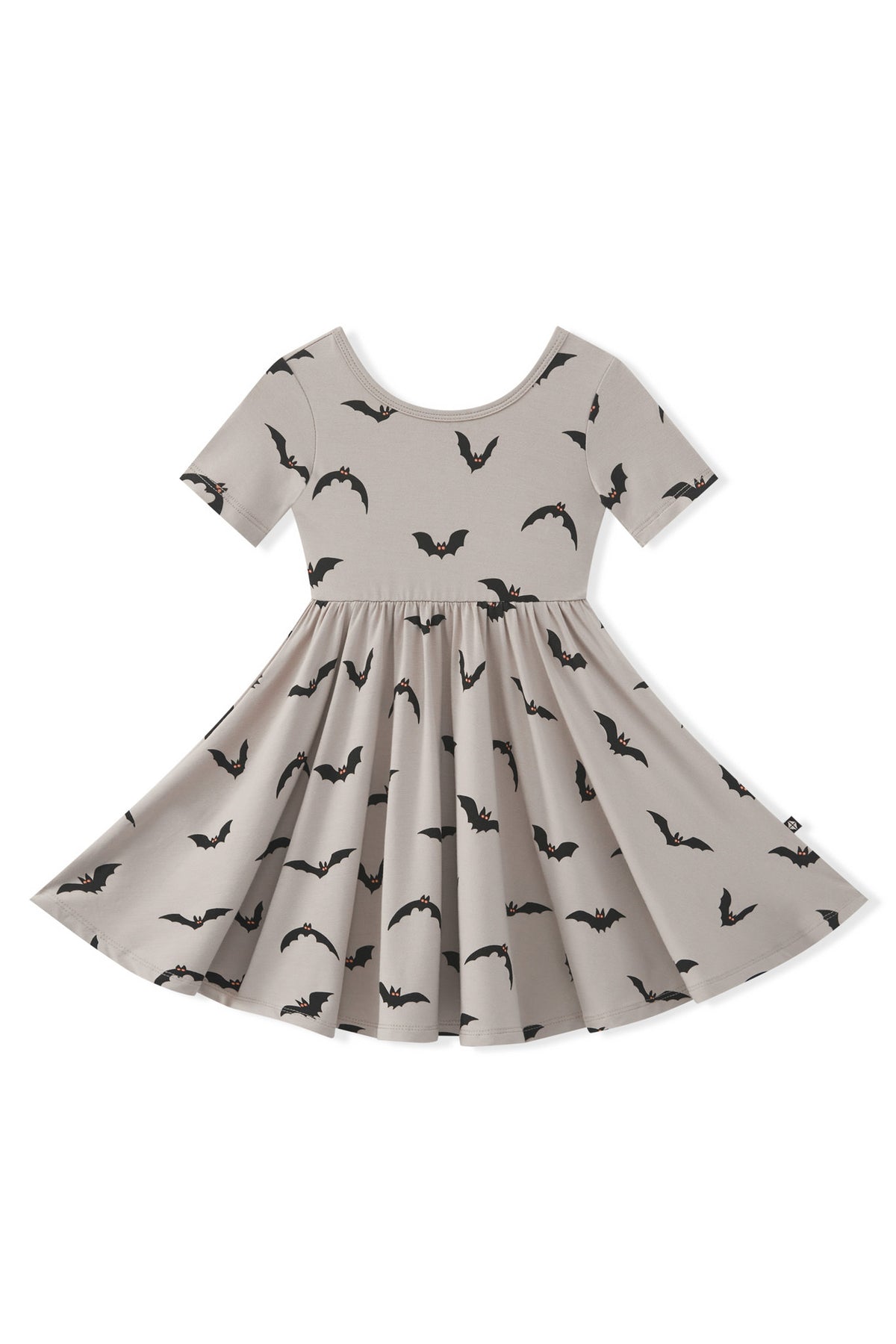 Twirl Dress in Bats print on a white background