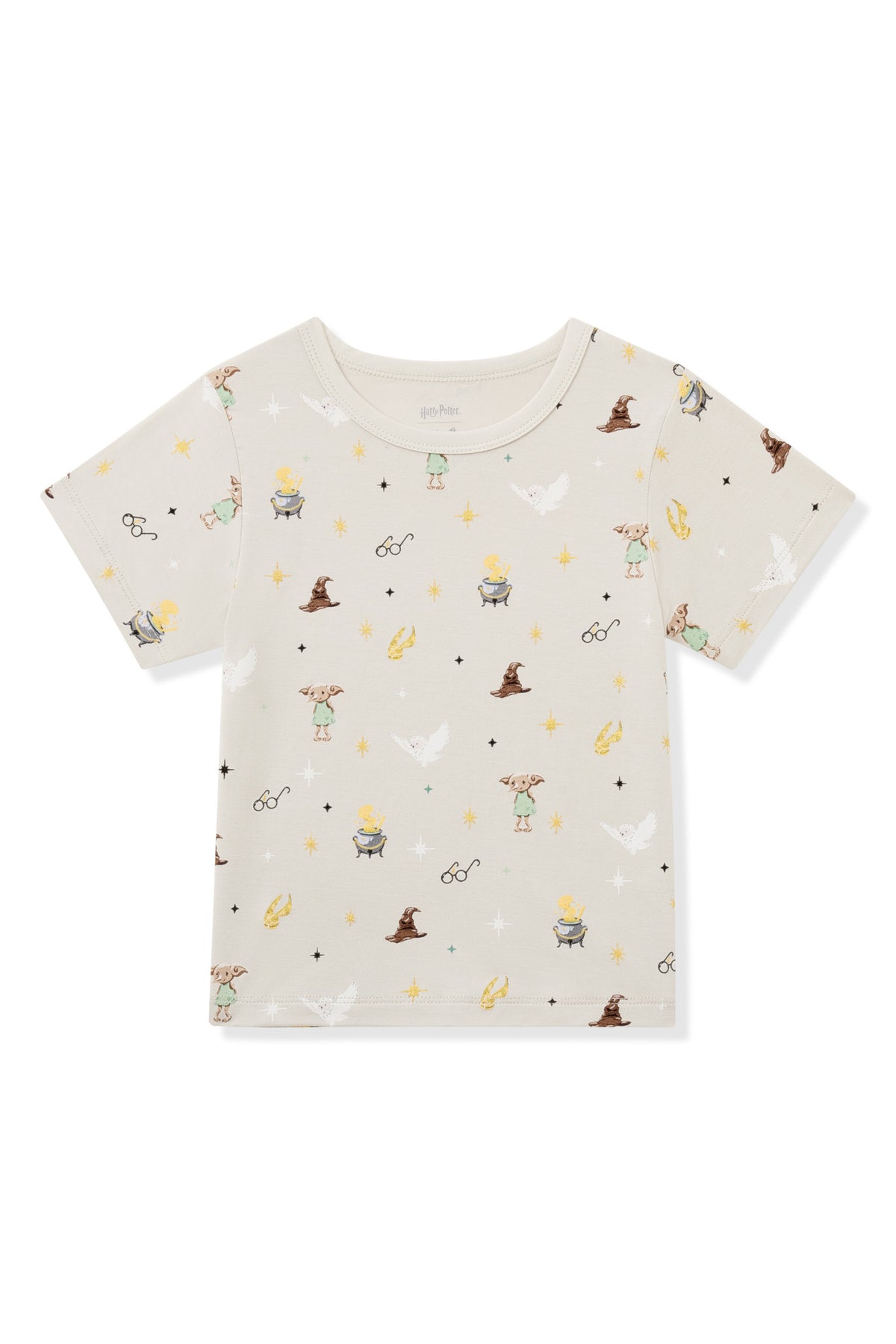 Harry Potter patterned beige Toddler Basic Tee on a white background