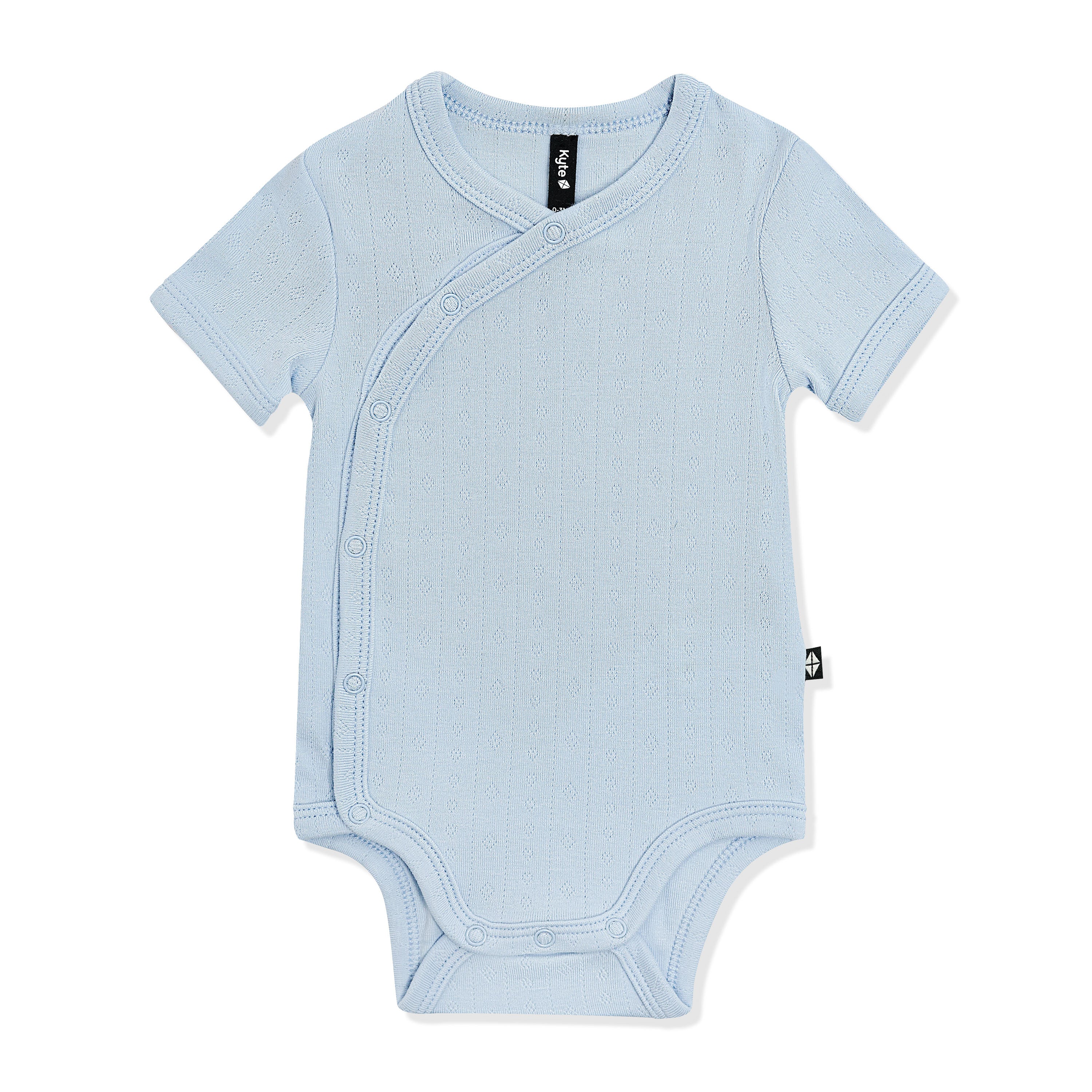 Pointelle Kimono Bodysuit in Breeze shown on a white surface