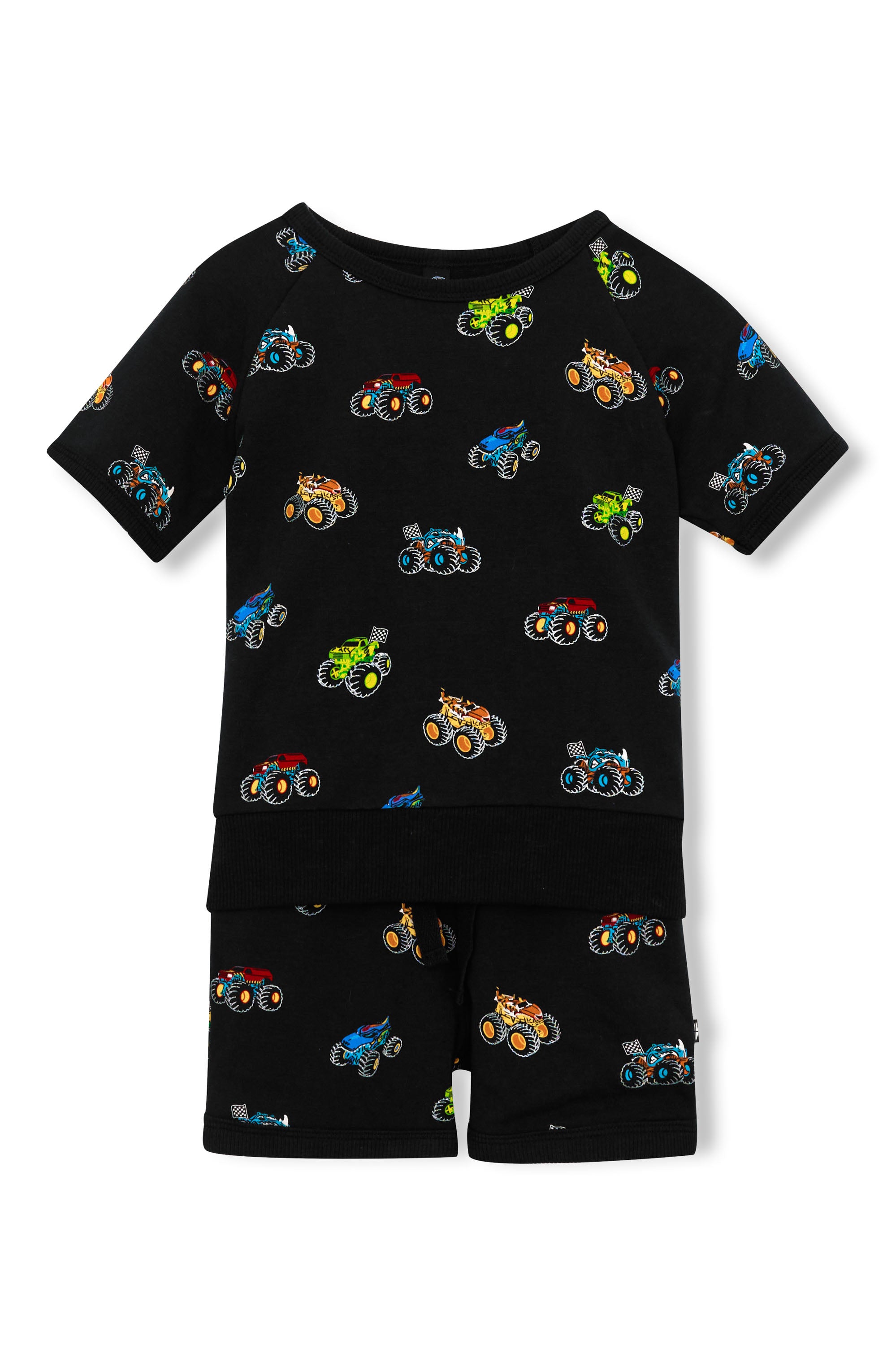 Short Sleeve Jogger Set in Monster Truck print on white background