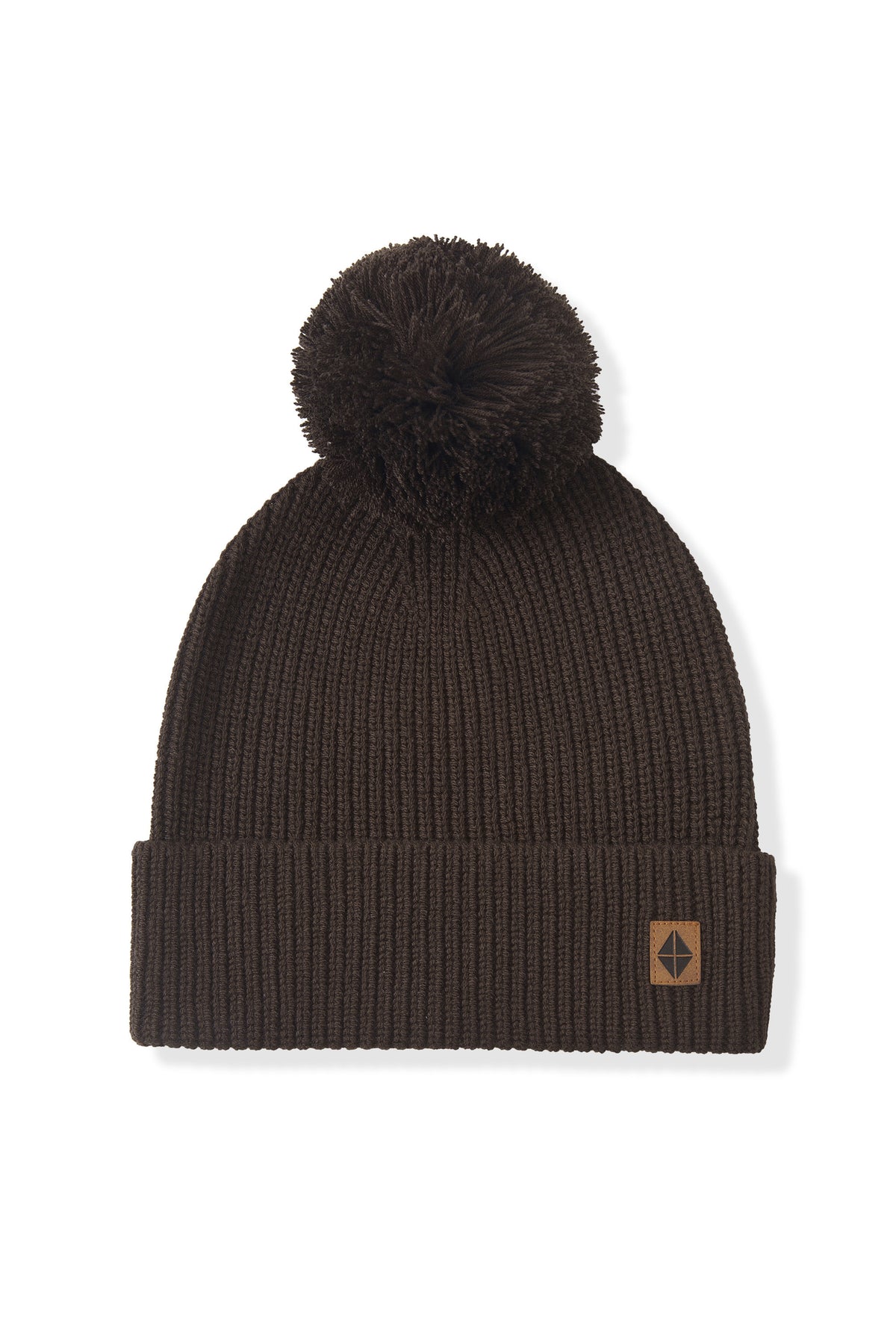 Dark Brown beanie with pom on a white background