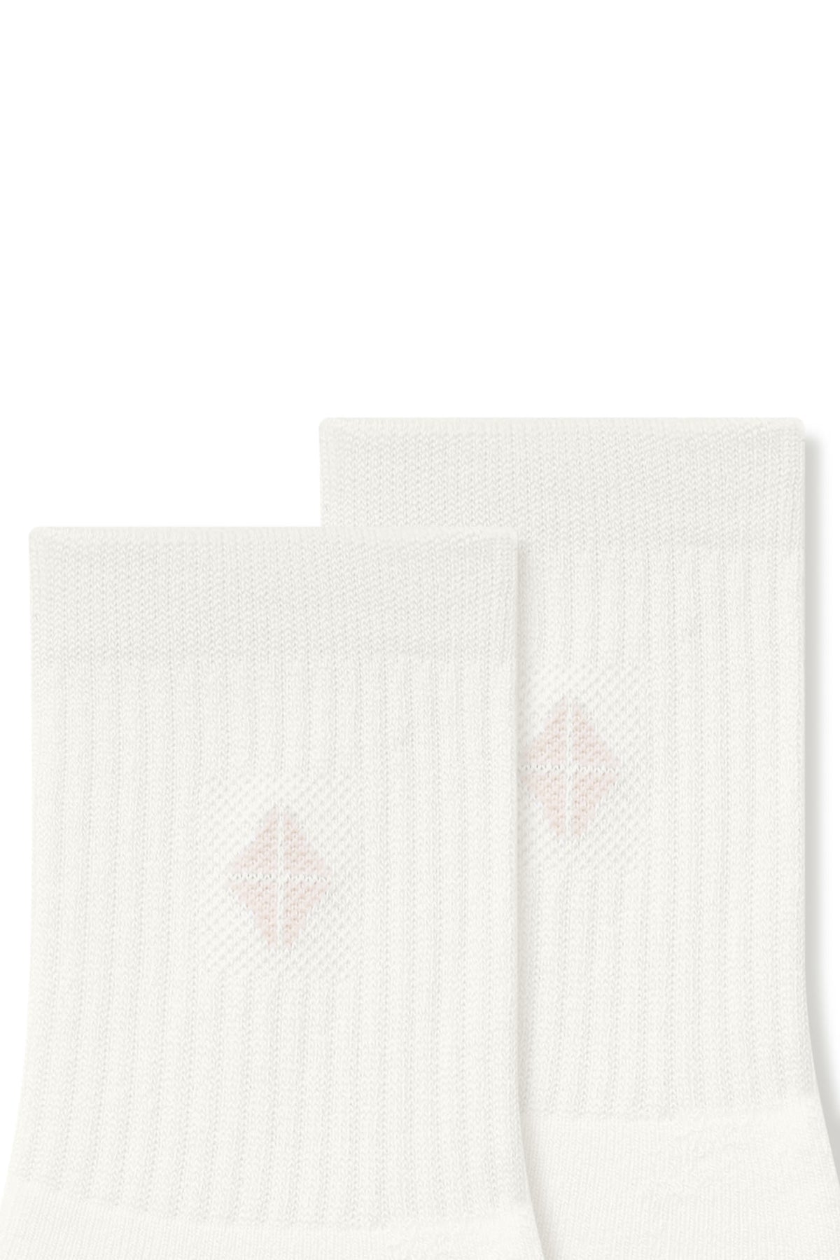 Close up adult Crew Socks in Cloud laying flat on a white background.