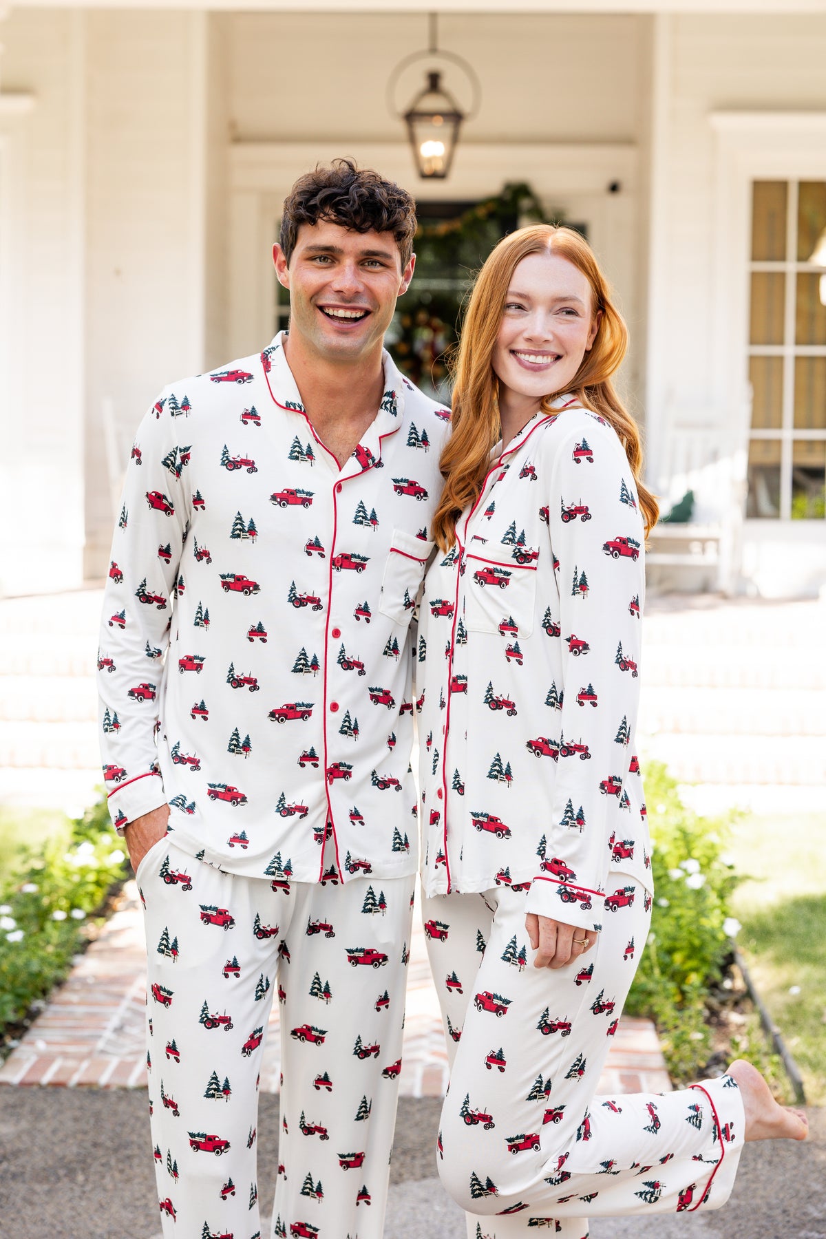 Men's Long Sleeve Pajama Set in Holiday Tree Farm