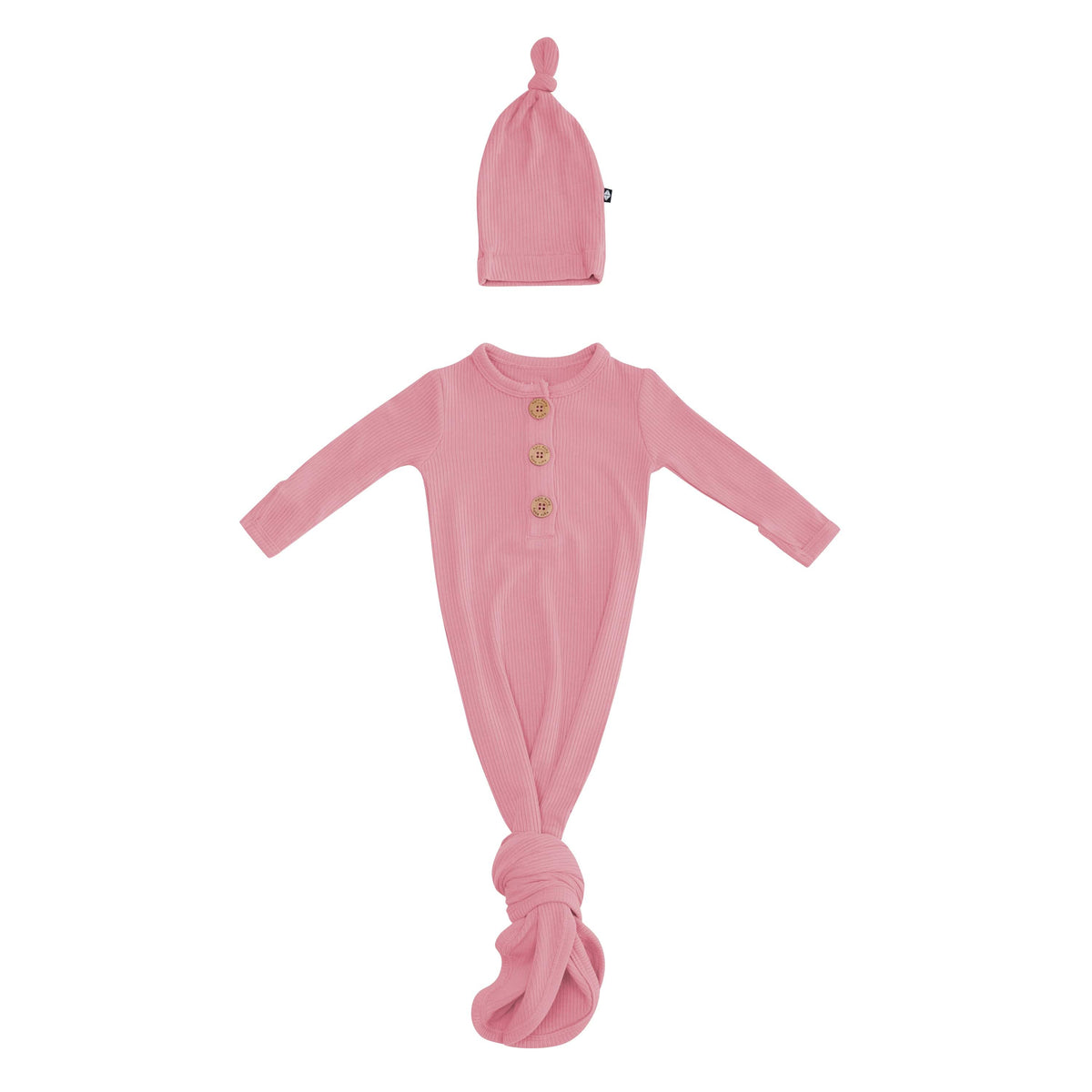 Kyte Baby Ribbed Knotted Gown with Hat Set in Apple Blossom