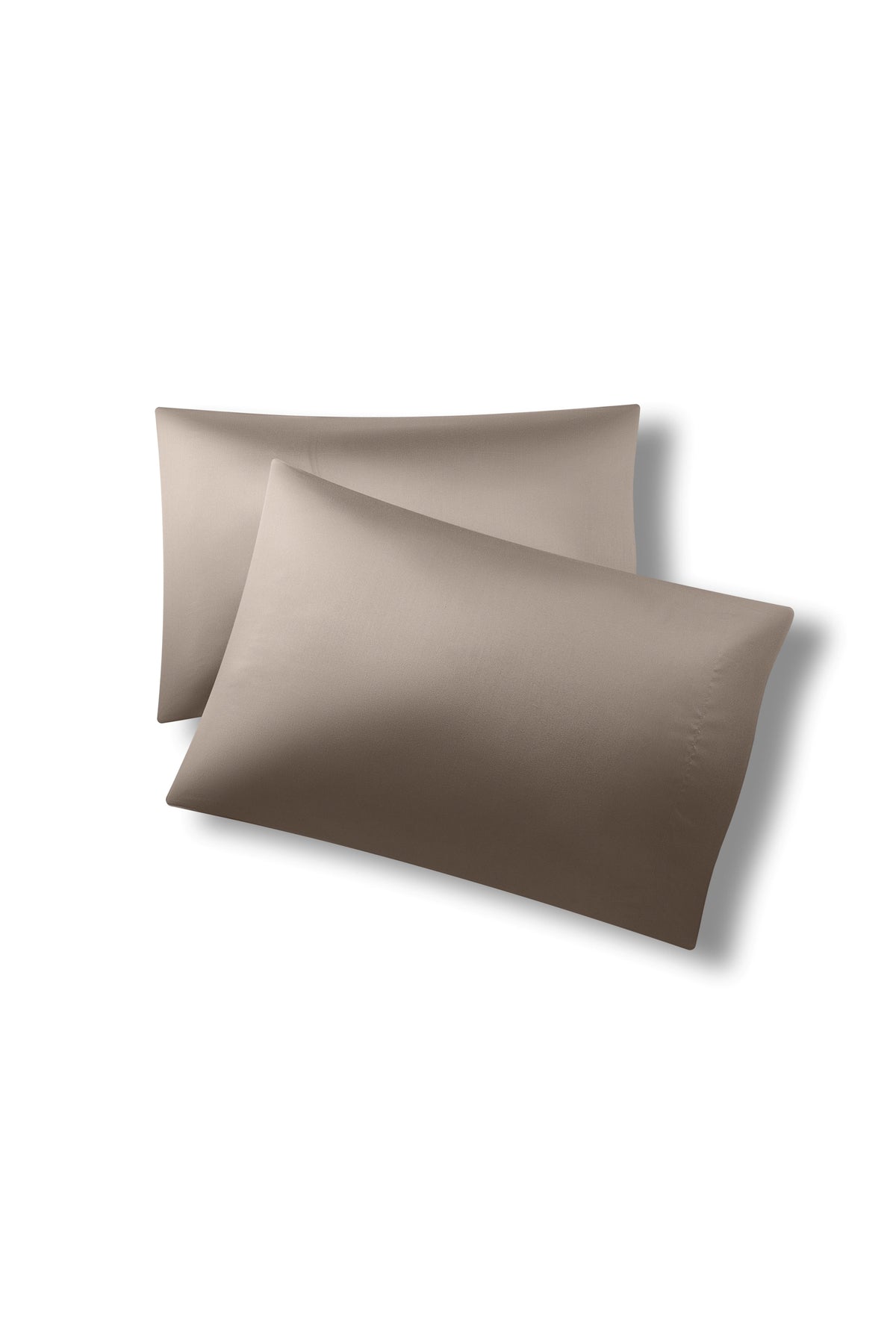 Two pillowcases on one another with the Bamboo Sateen Pillowcases in Truffle on them