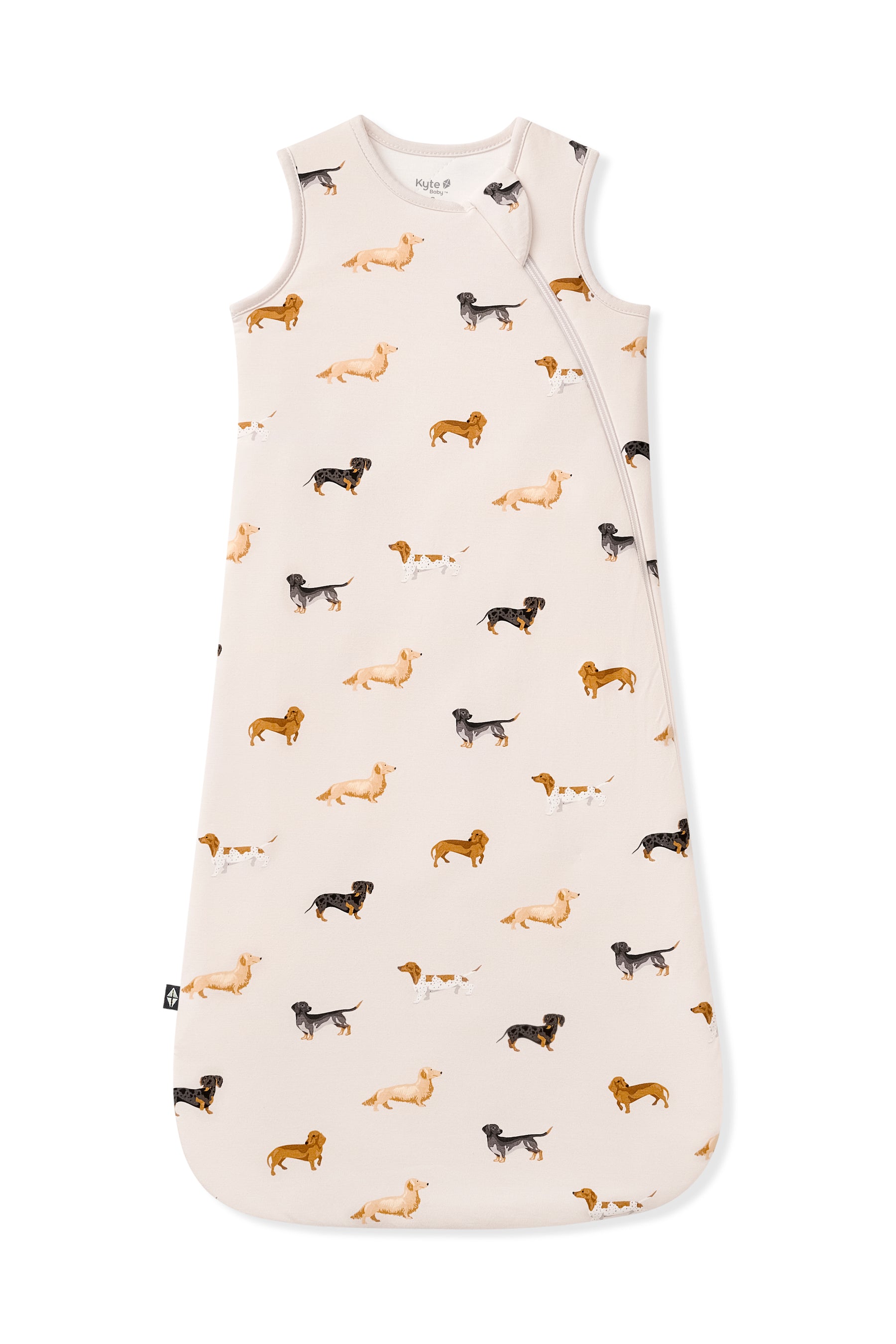 Beige Sleep Bag with Dachshund print on a white background