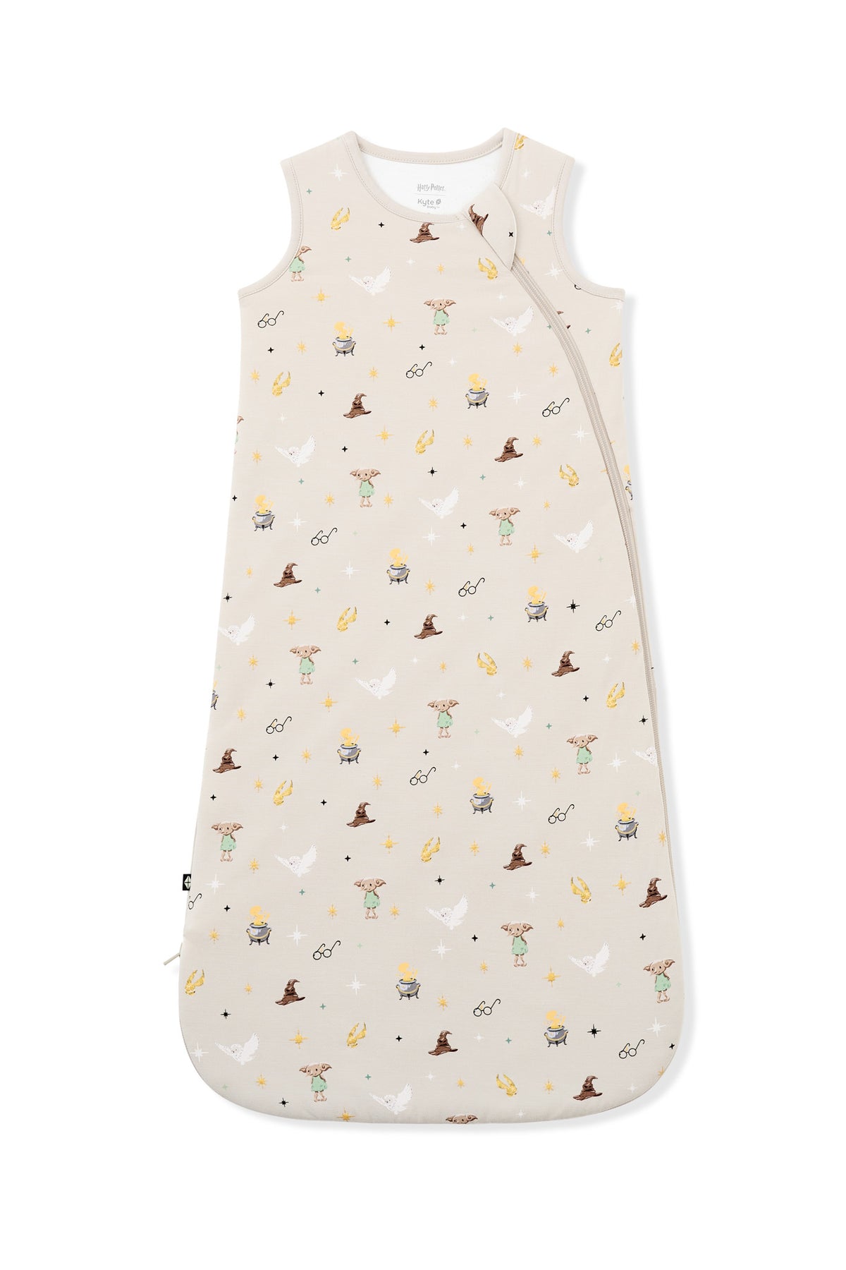 Beige sleep bag with Harry Potter print on a white background