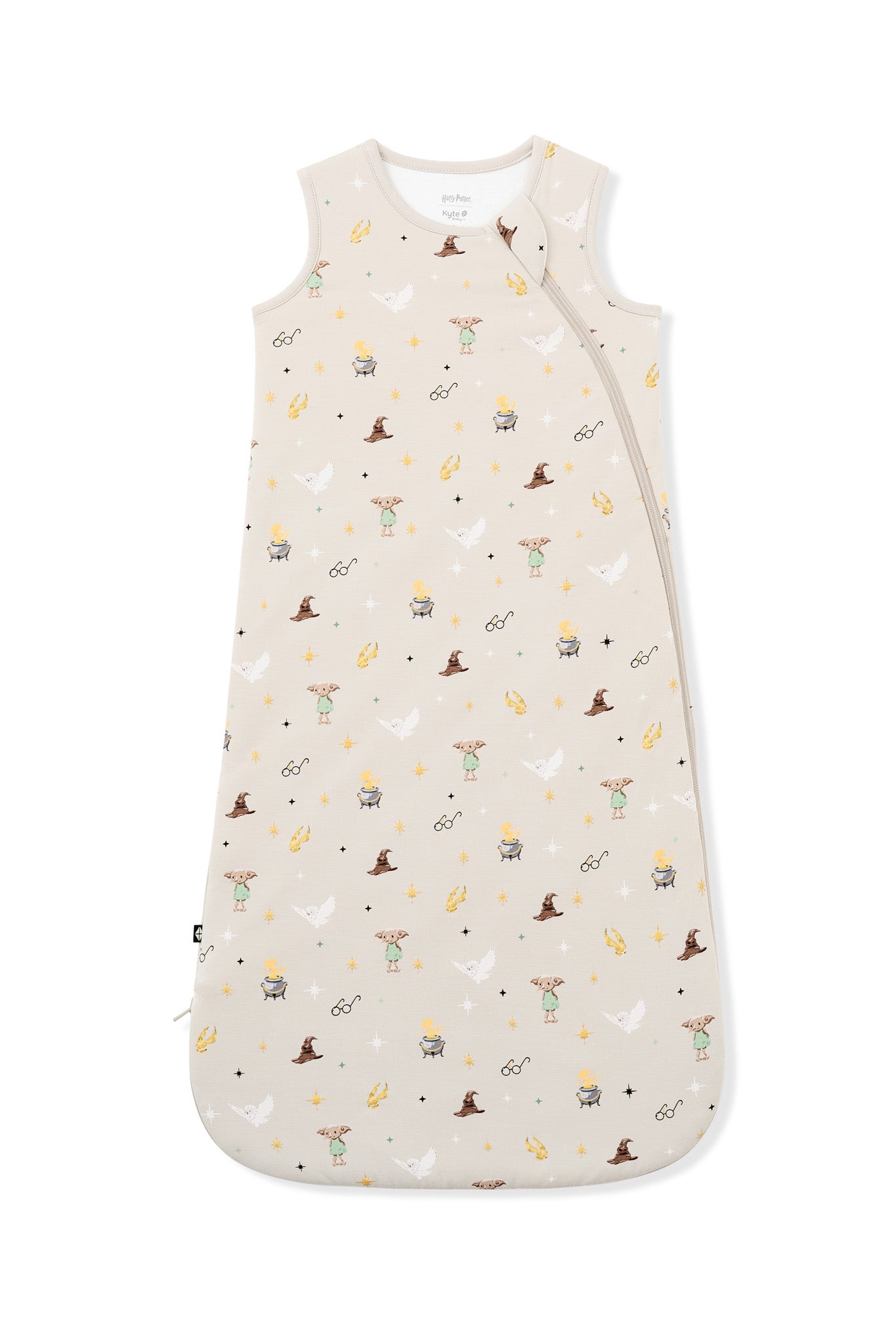 Beige sleep bag with Harry Potter print on a white background