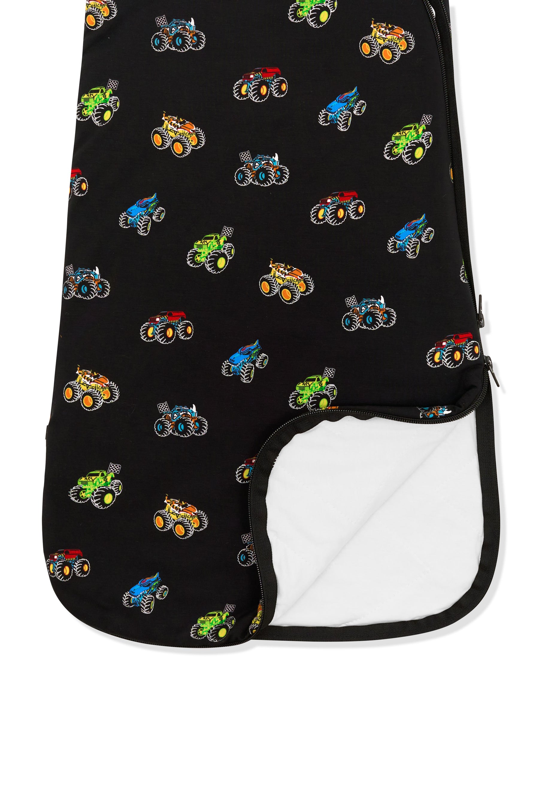 Bottom part of Sleep Bag 1.0 with Monster Truck print on white background