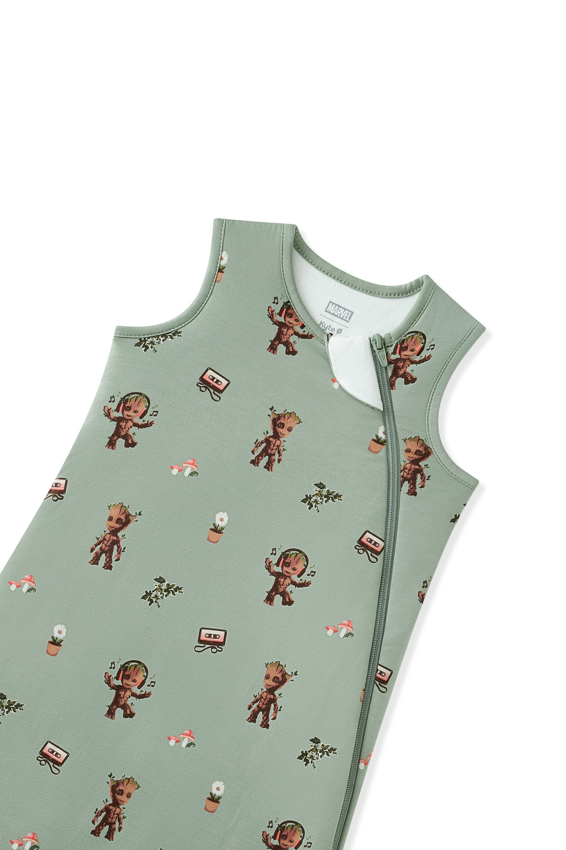 Top part of Green Sleep Bag in Groot print on white background