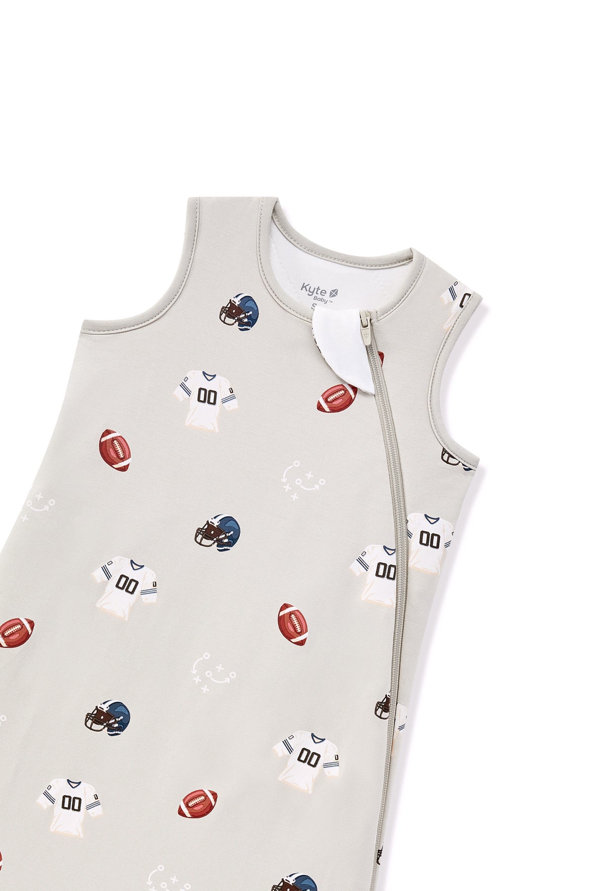 Sleep Bag in Vintage Football 1.0 print with zipper garage on a white background