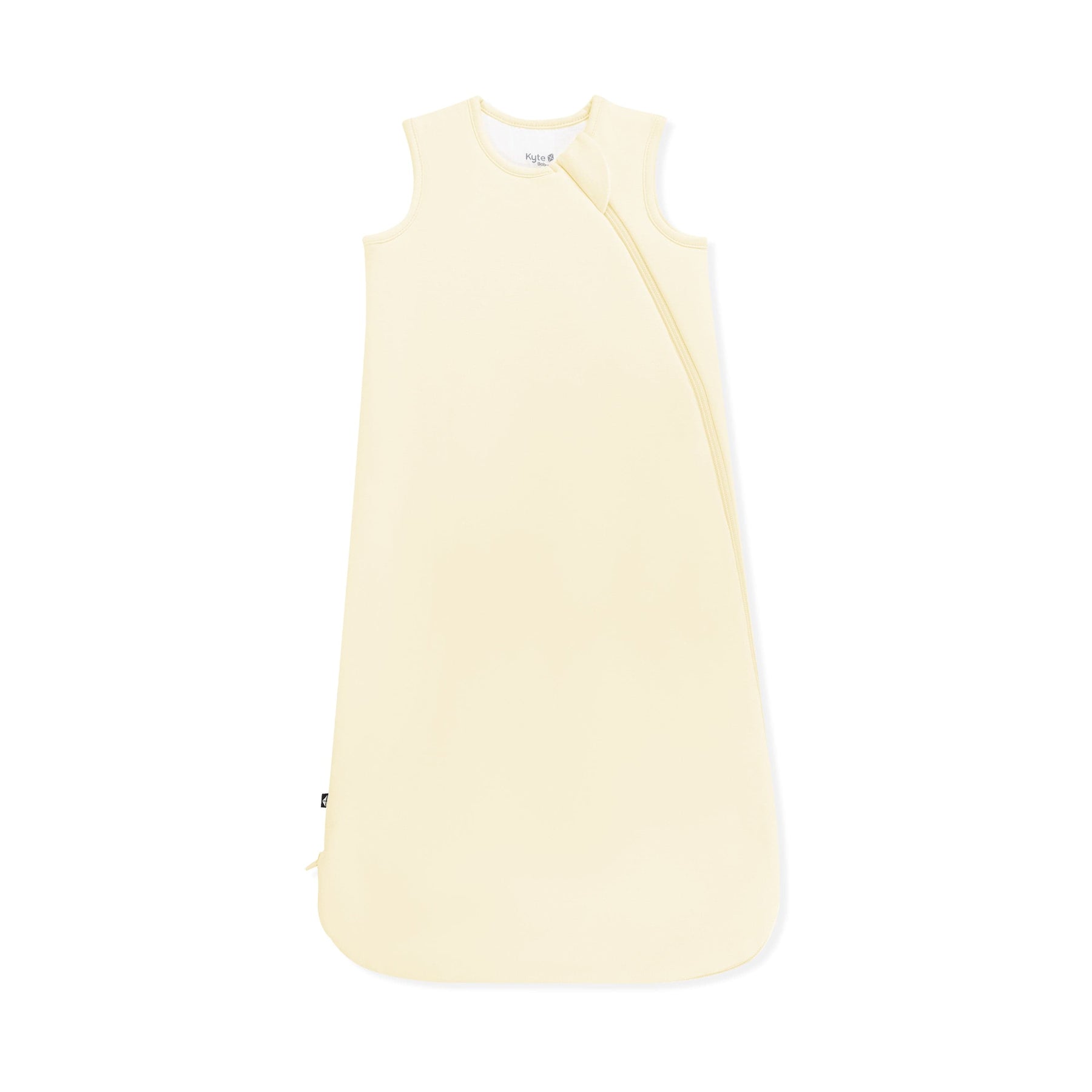 Light yellow baby sleep sack on a white background