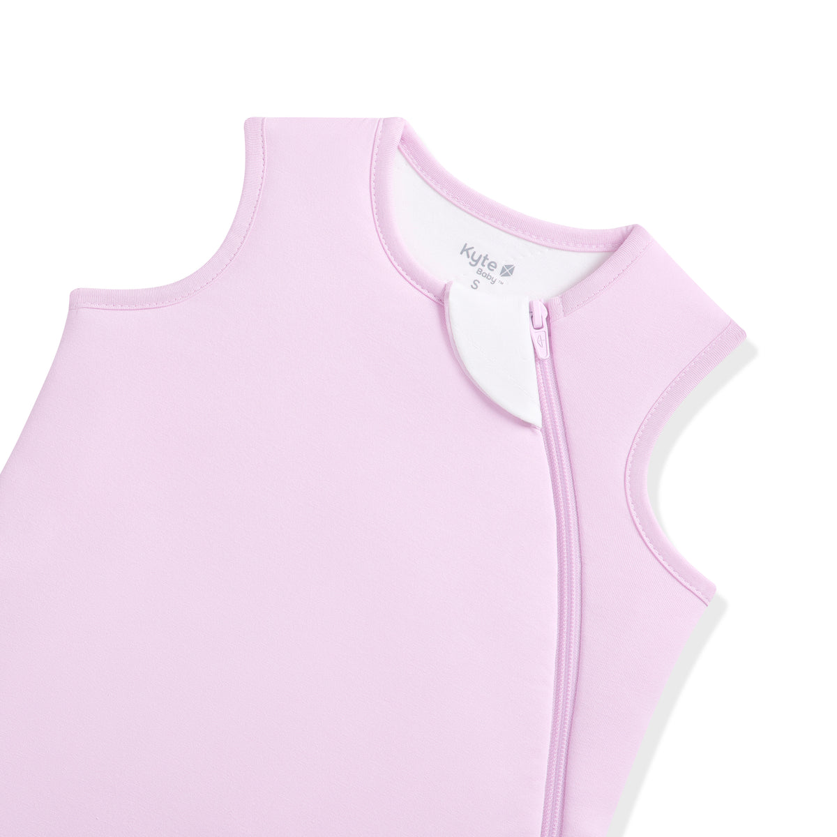Light purple baby  1.0 tog sleep bag with a zipper on a white background