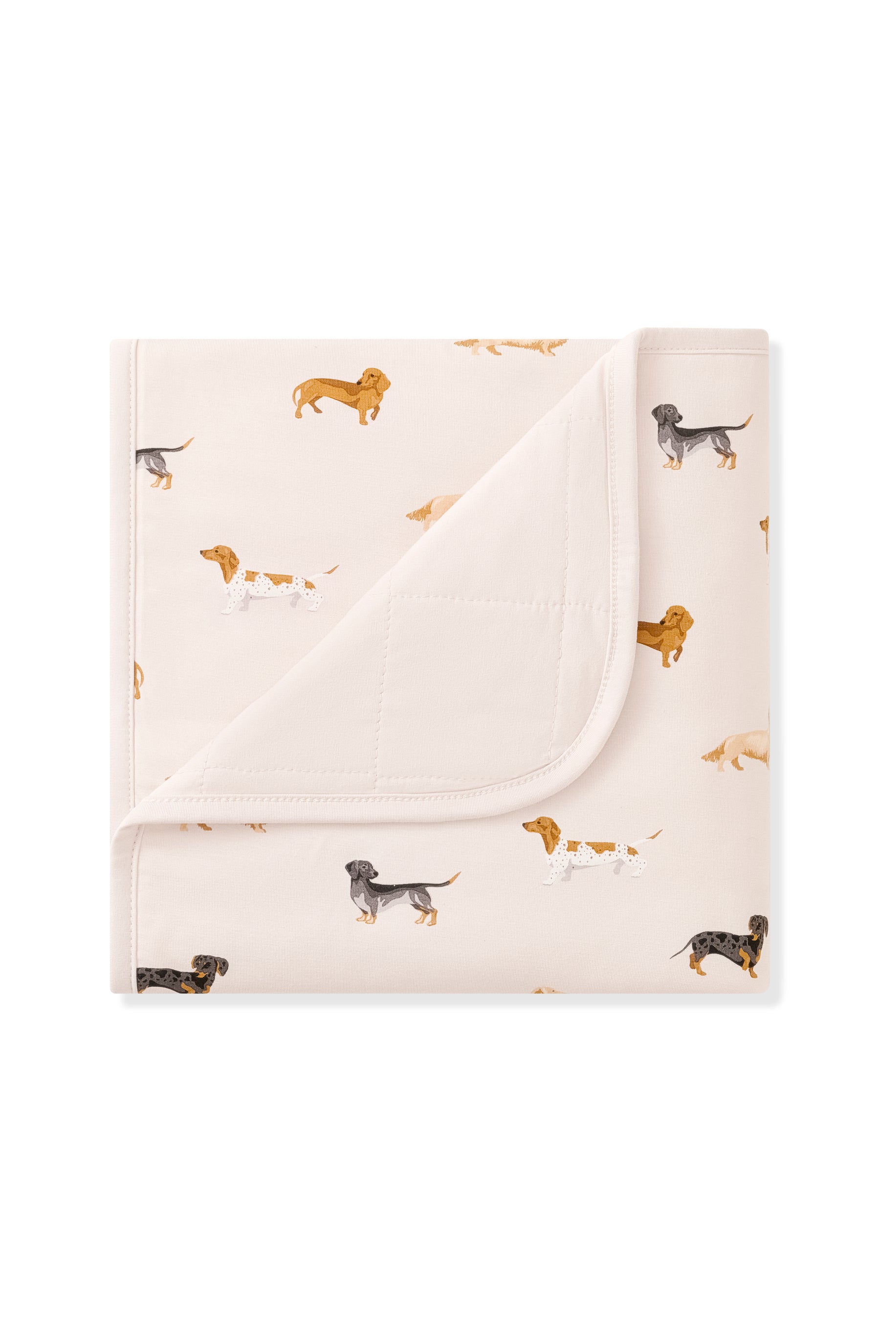 Beige Baby Blanket with Dachshund print on a white background