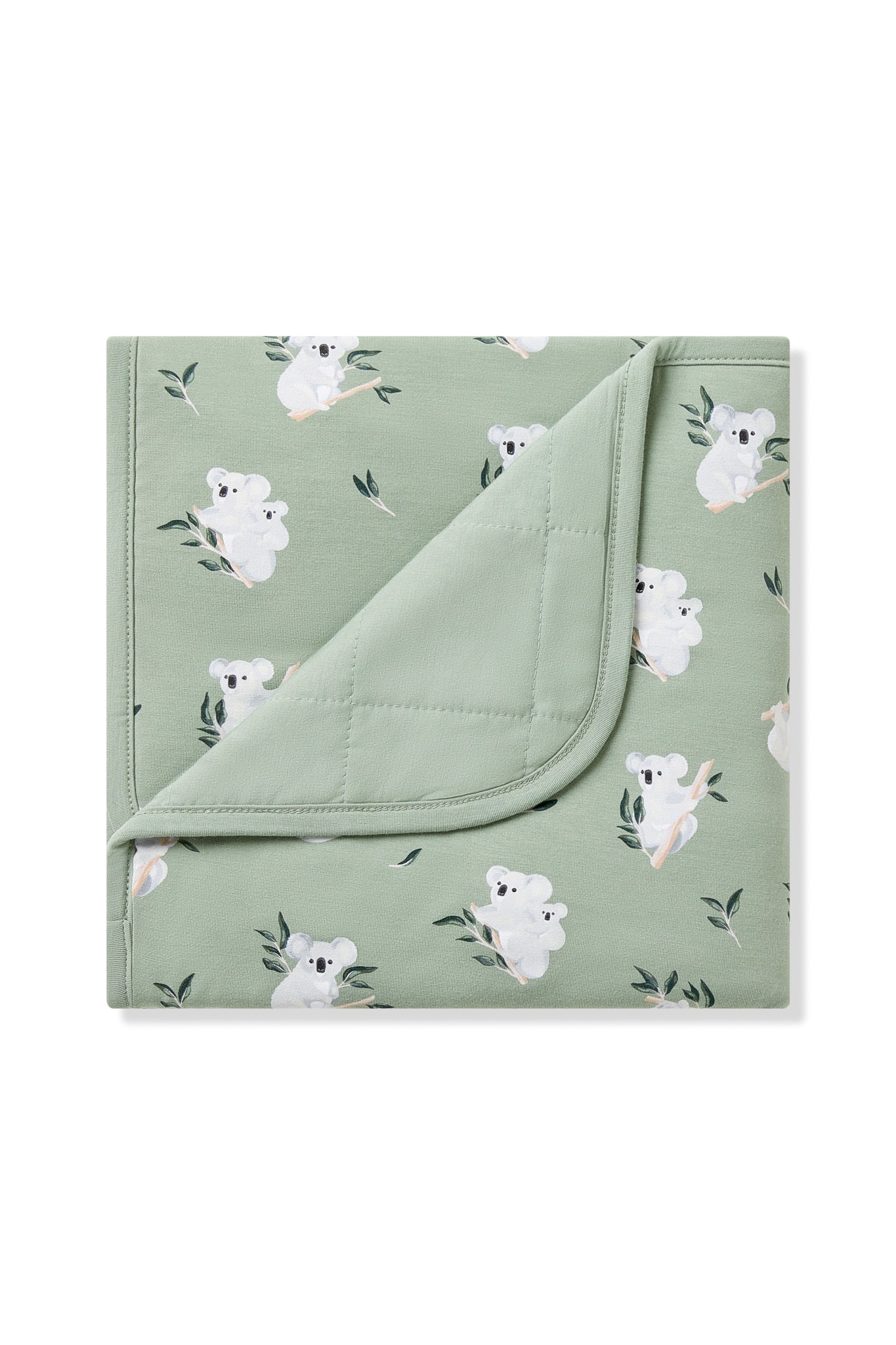 Baby Blanket with the corner flipped down showing the green backing