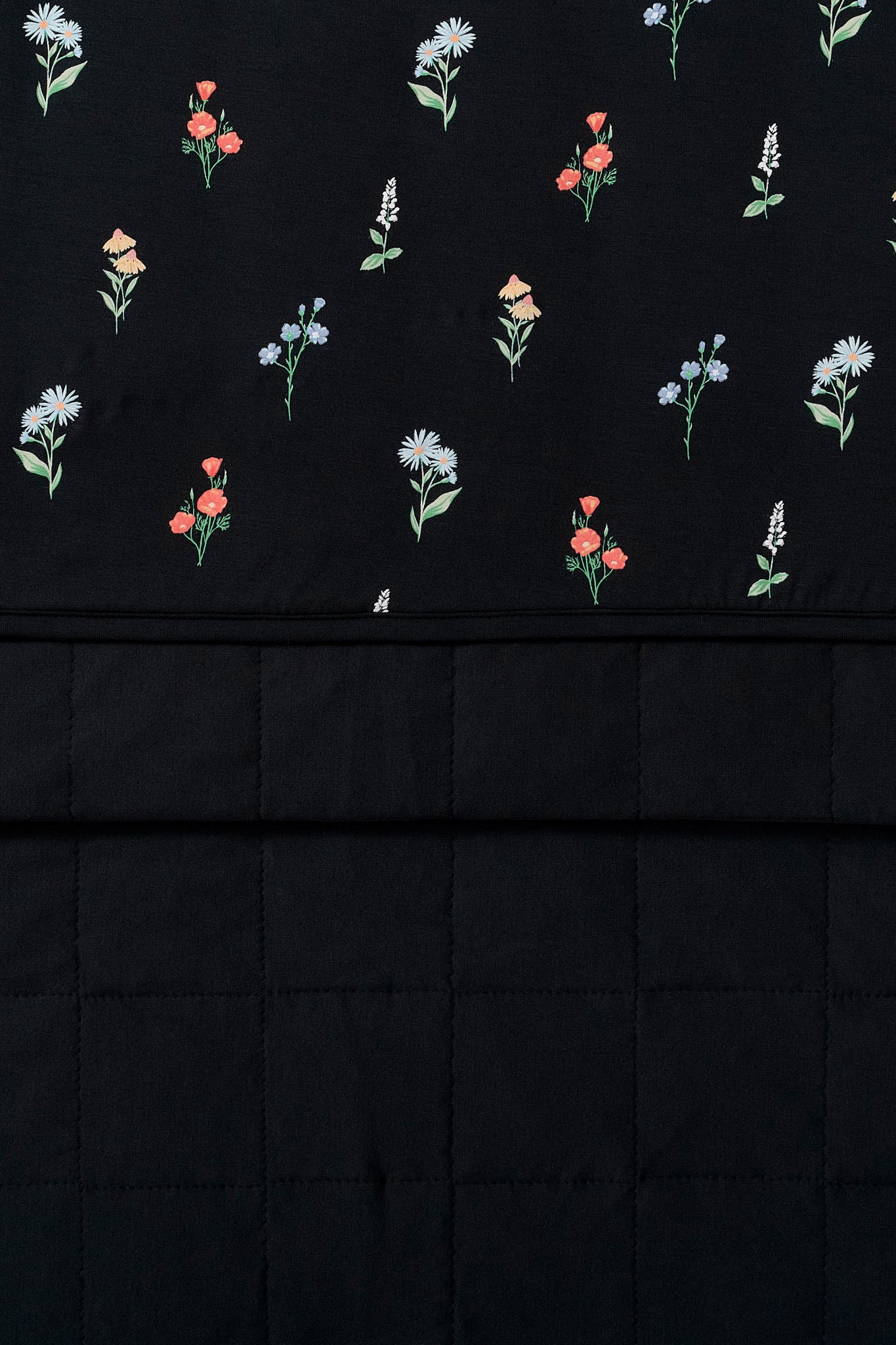 Front and back of Black Baby Blanket with Wildflower 1.0 print