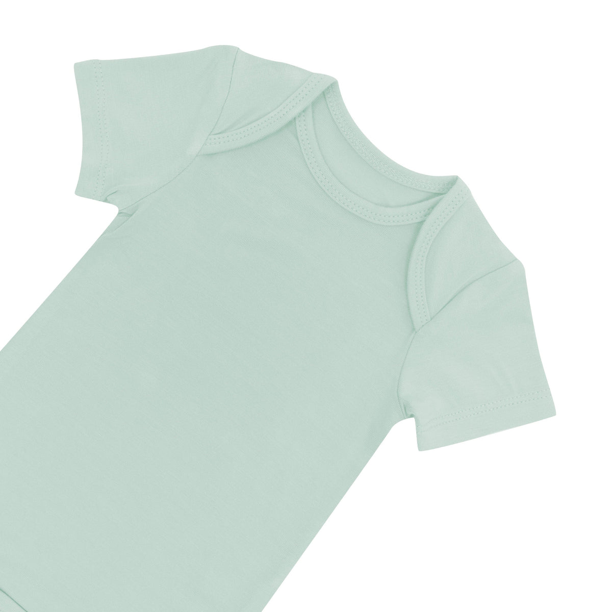 Close up of upper part of the Kyte Baby Short Sleeve Bodysuit in Sage 