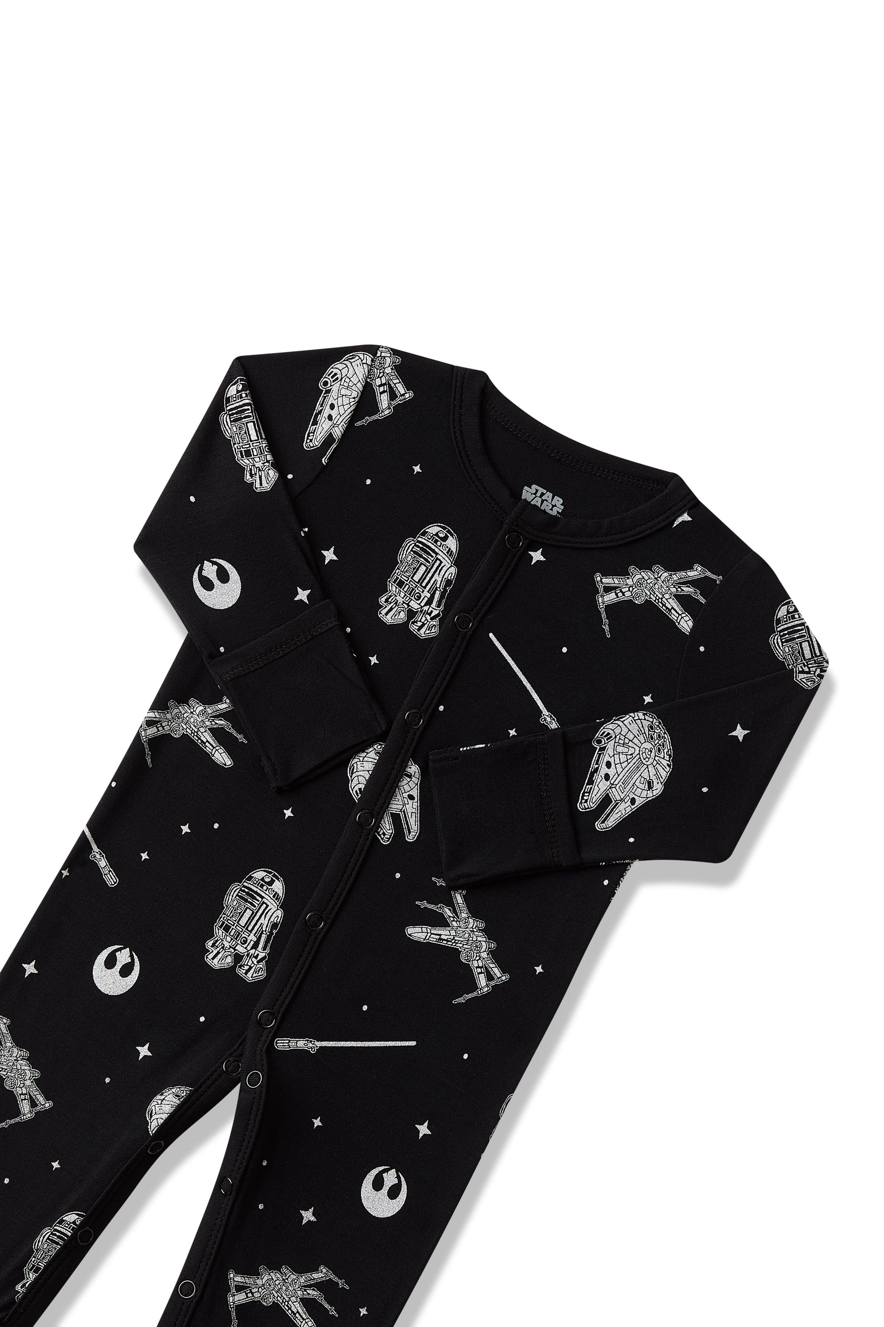 Snap closure and fold over hand cuffs shown on the Romper in STAR WARS™