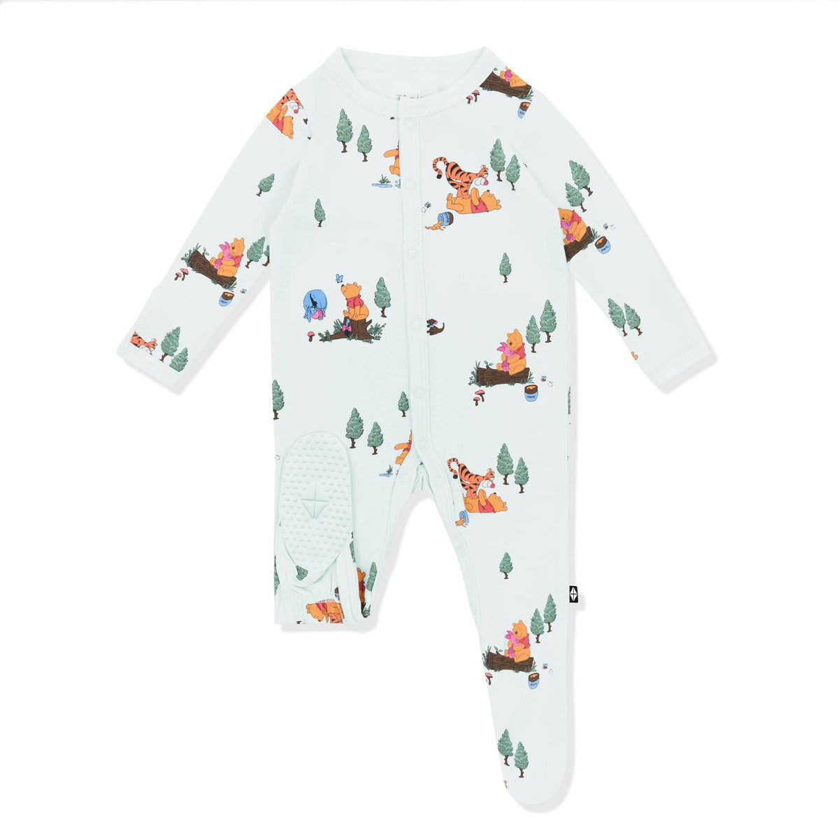 Light green foot pad shown on the Footie in Winnie the Pooh Hundred Acre Wood