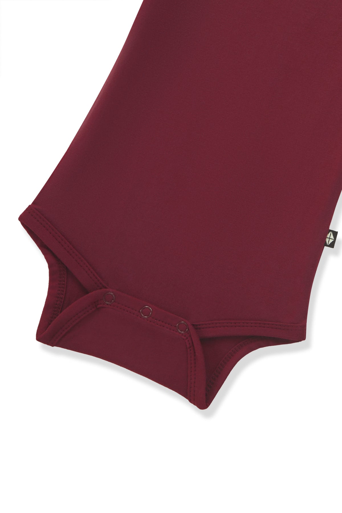 Bottom part of Long Sleeve Bodysuit in Burgundy with snap buttons on a white background