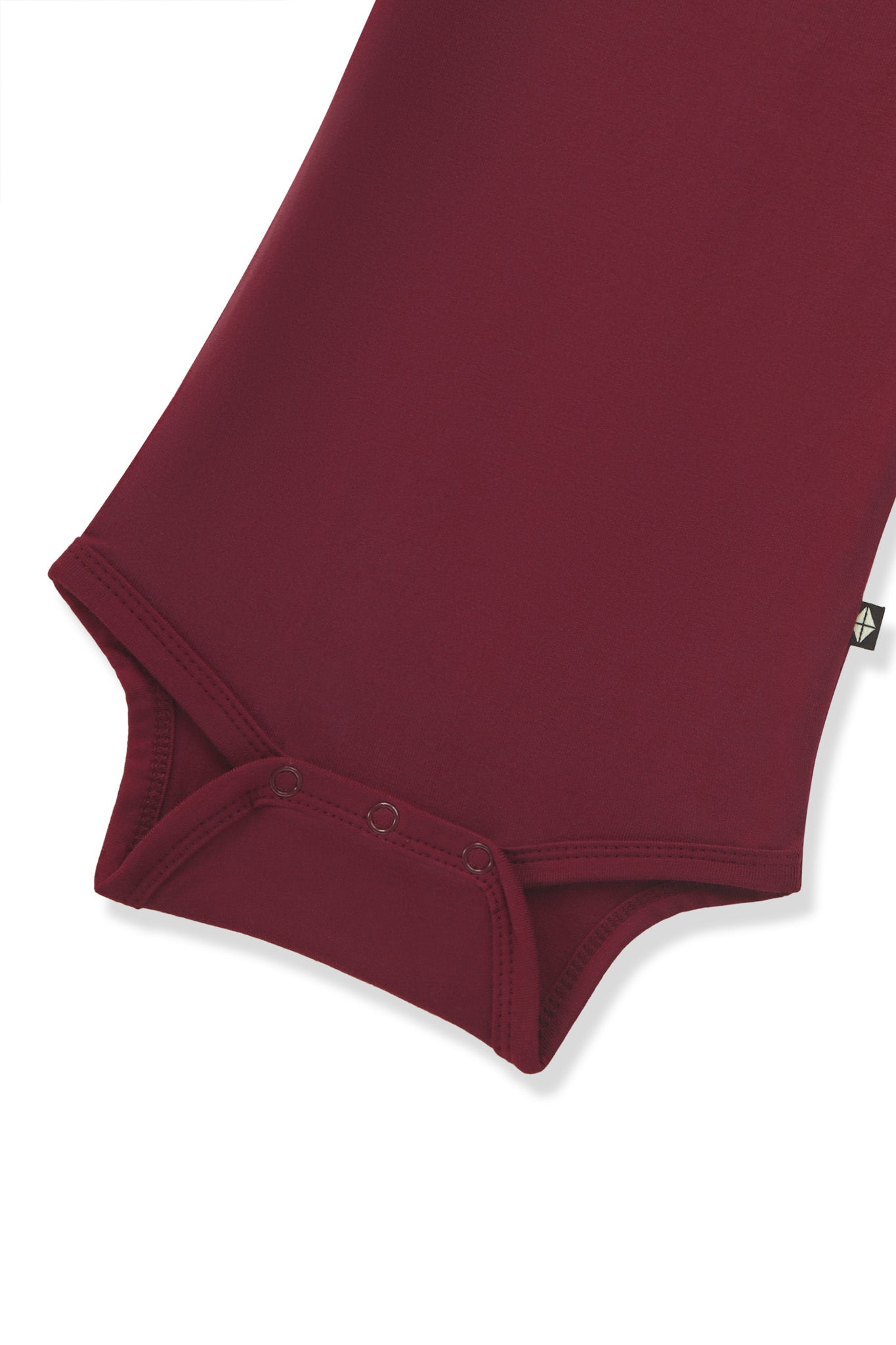 Bottom part of Long Sleeve Bodysuit in Burgundy with snap buttons on a white background