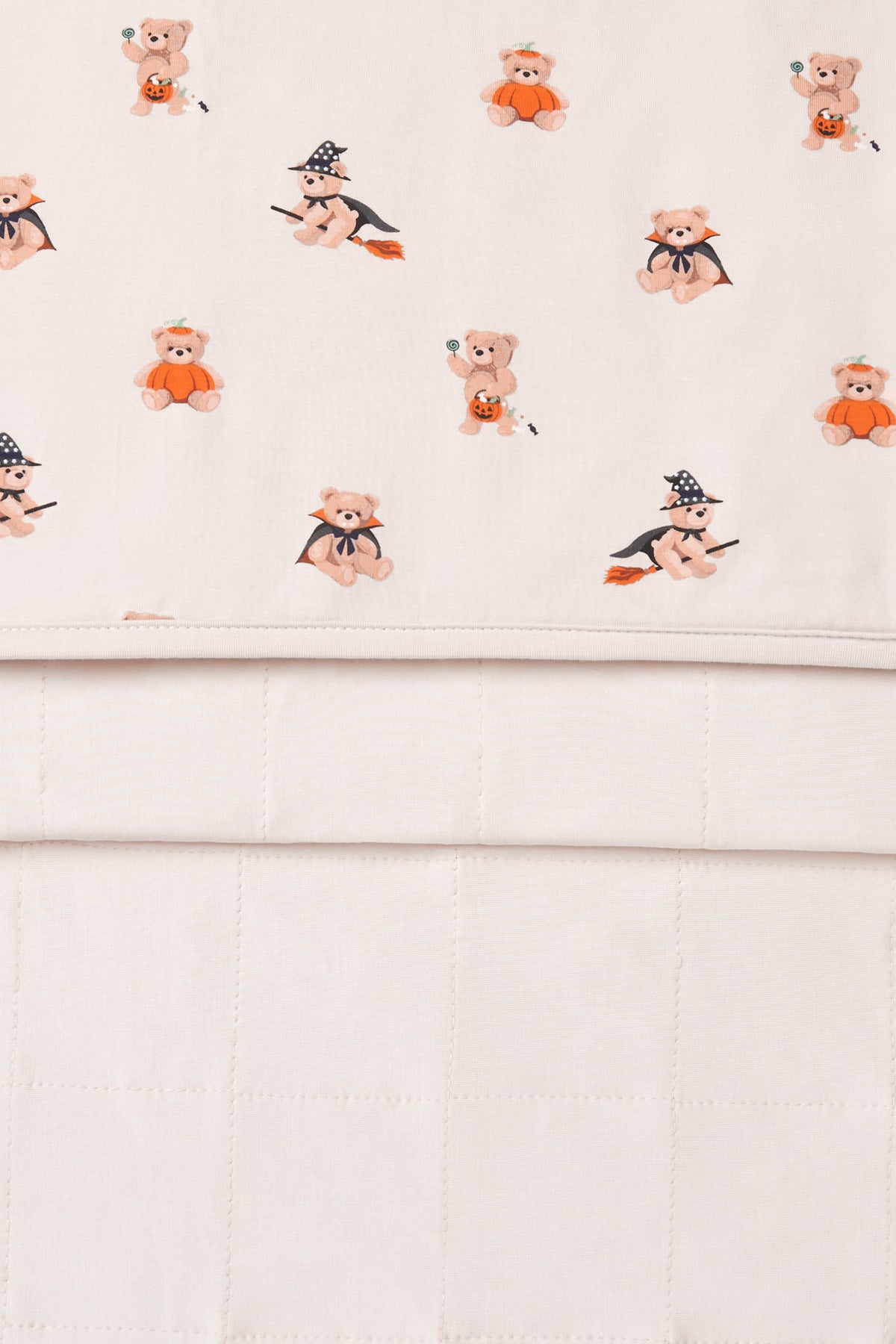 Front and back of Beige Toddler Blanket in Halloween Teddy 1.0 print