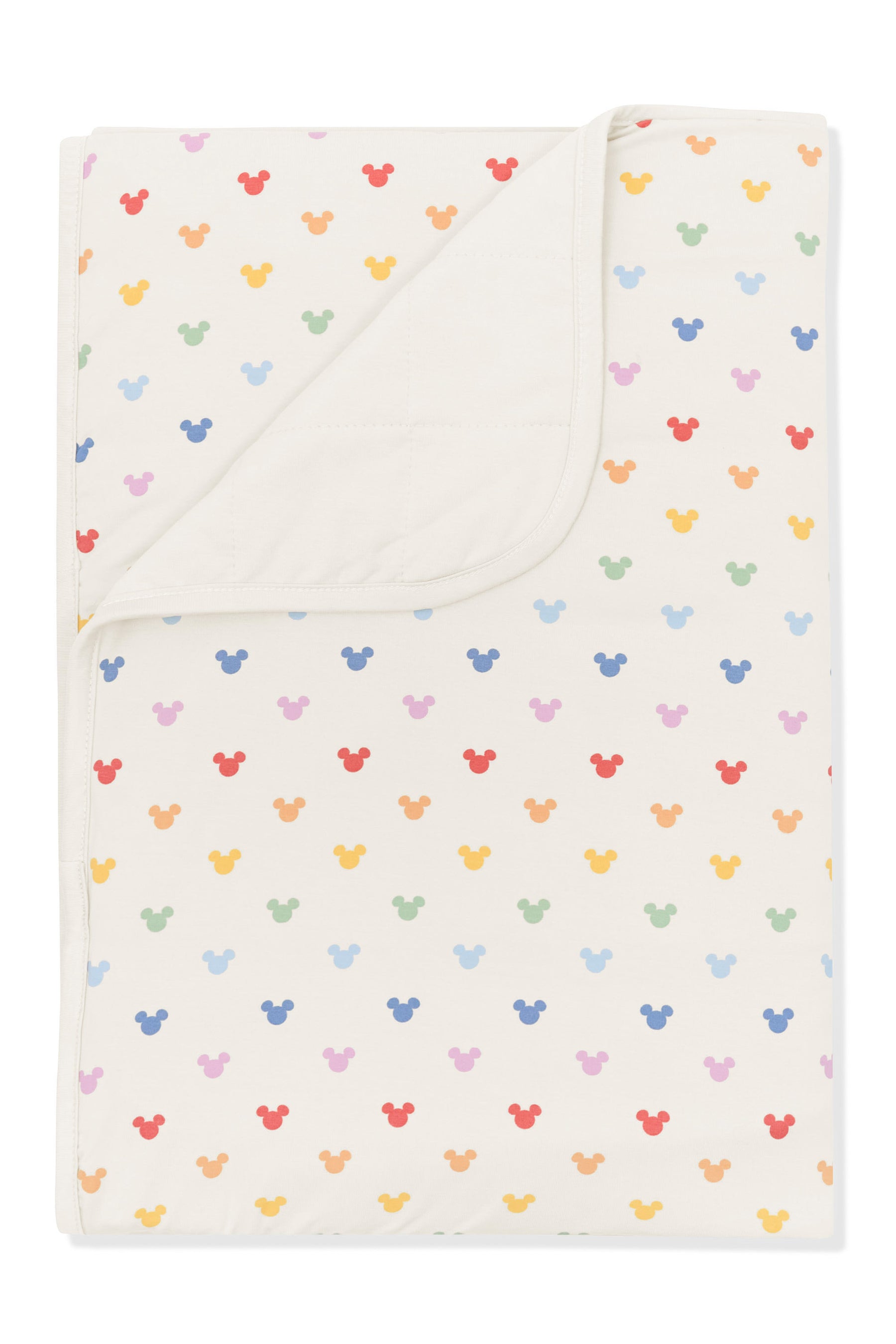 Toddler Blanket with Pastel Mickey Mouse pattern on an oat background