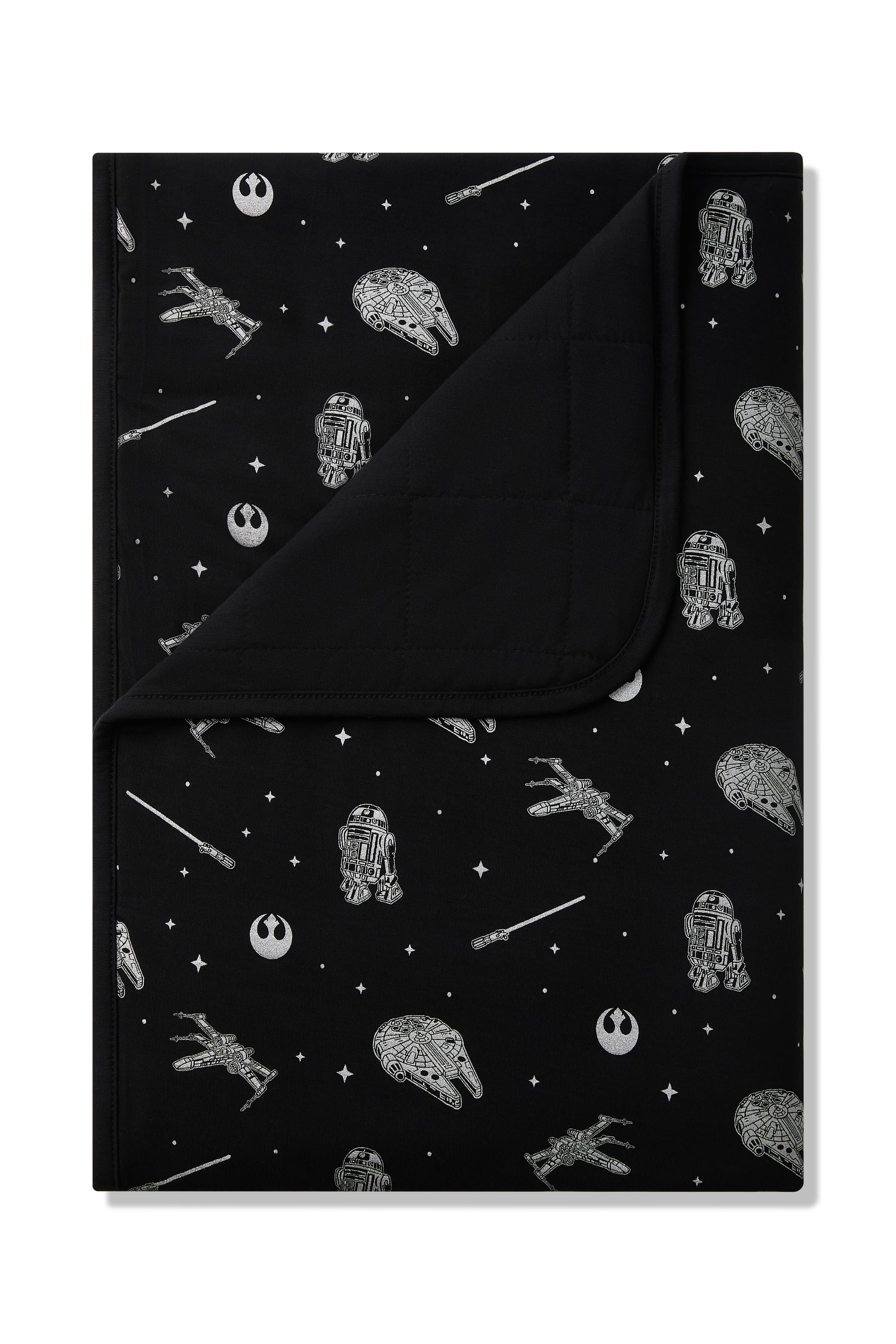 Toddler Blanket in STAR WARS™ 1.0 with the corner folded down showing the quilted black backing