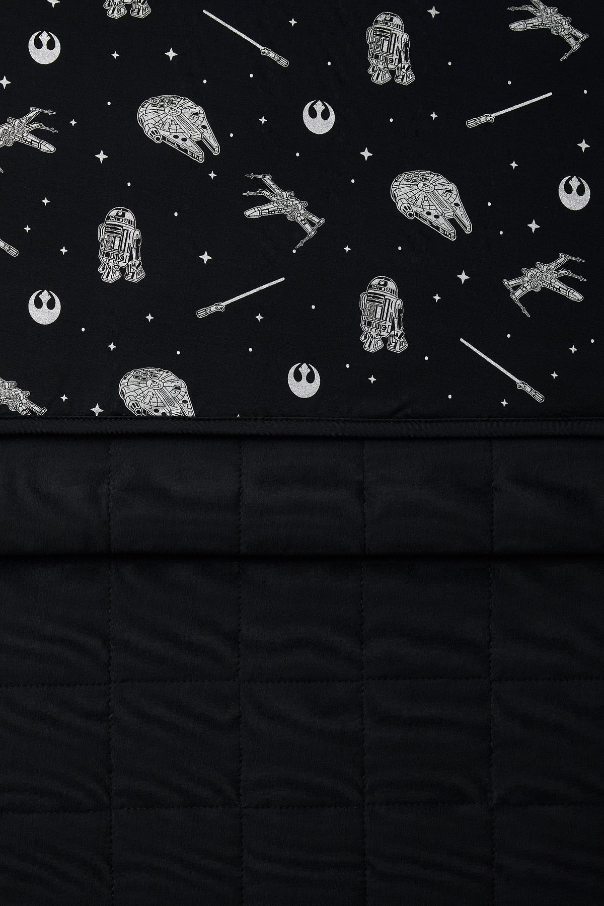 Close up of the Toddler Blanket in STAR WARS™ 1.0 showing the black quilted backing and smooth top printed layer
